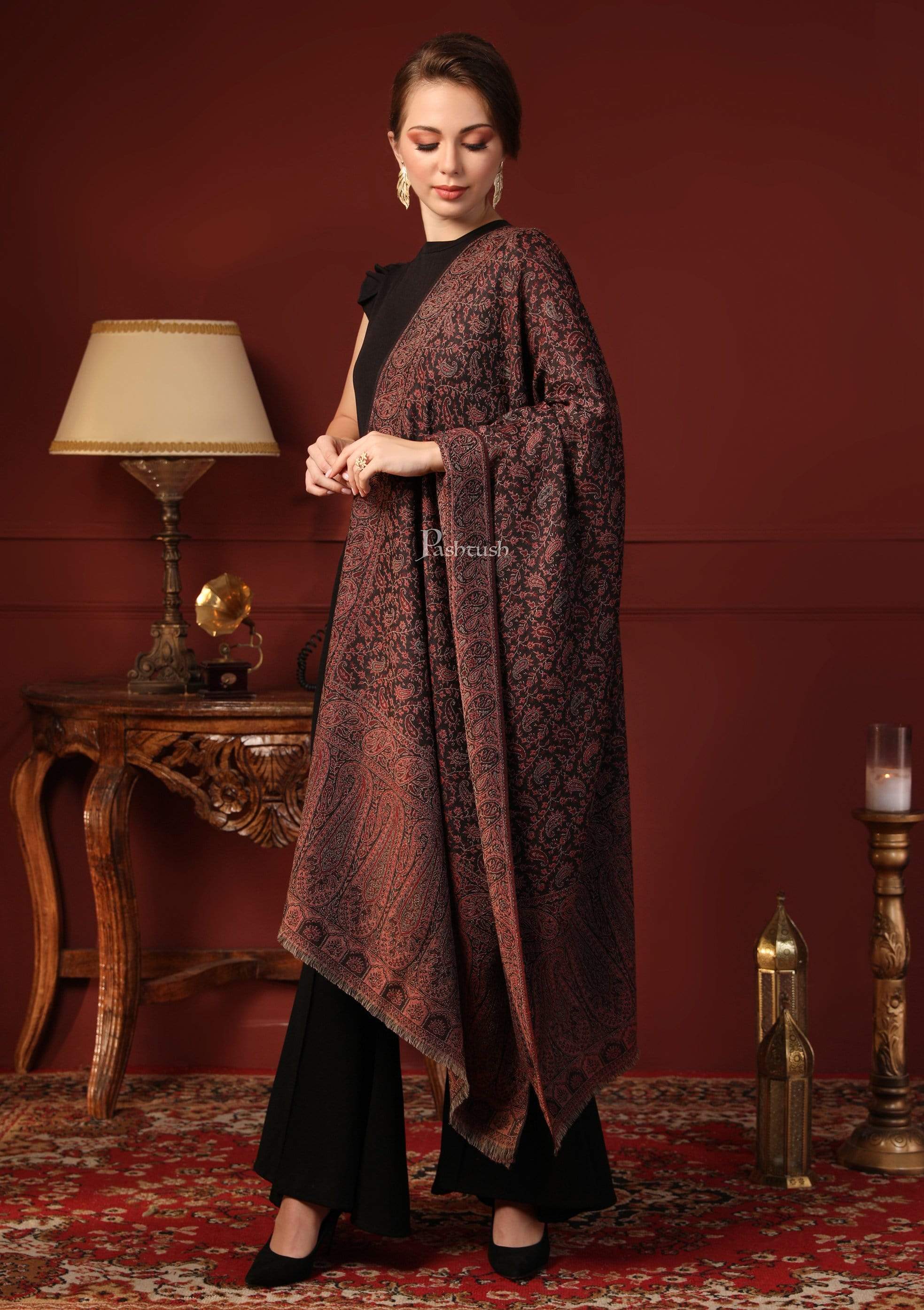 Pashtush Women'S Ethnic Weave Stole, Fine Wool - Image 4