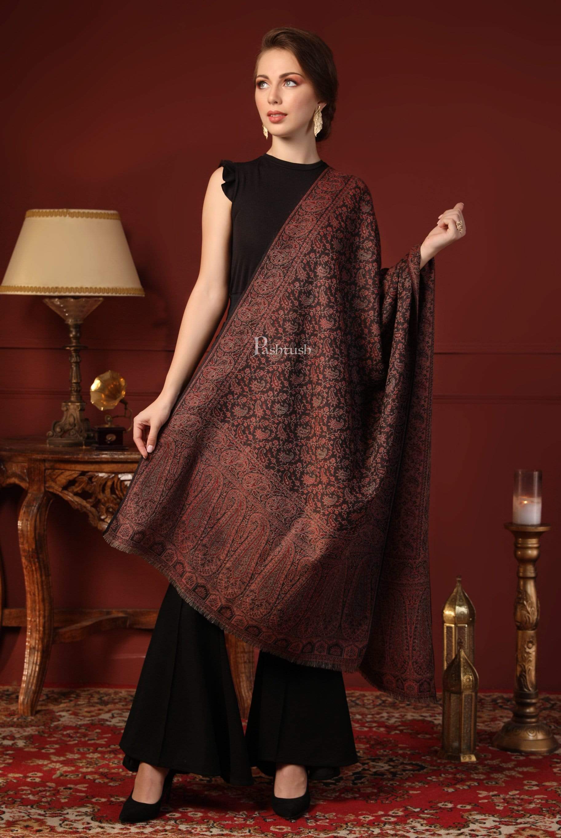 Pashtush Women'S Ethnic Weave Stole, Fine Wool - Image 5