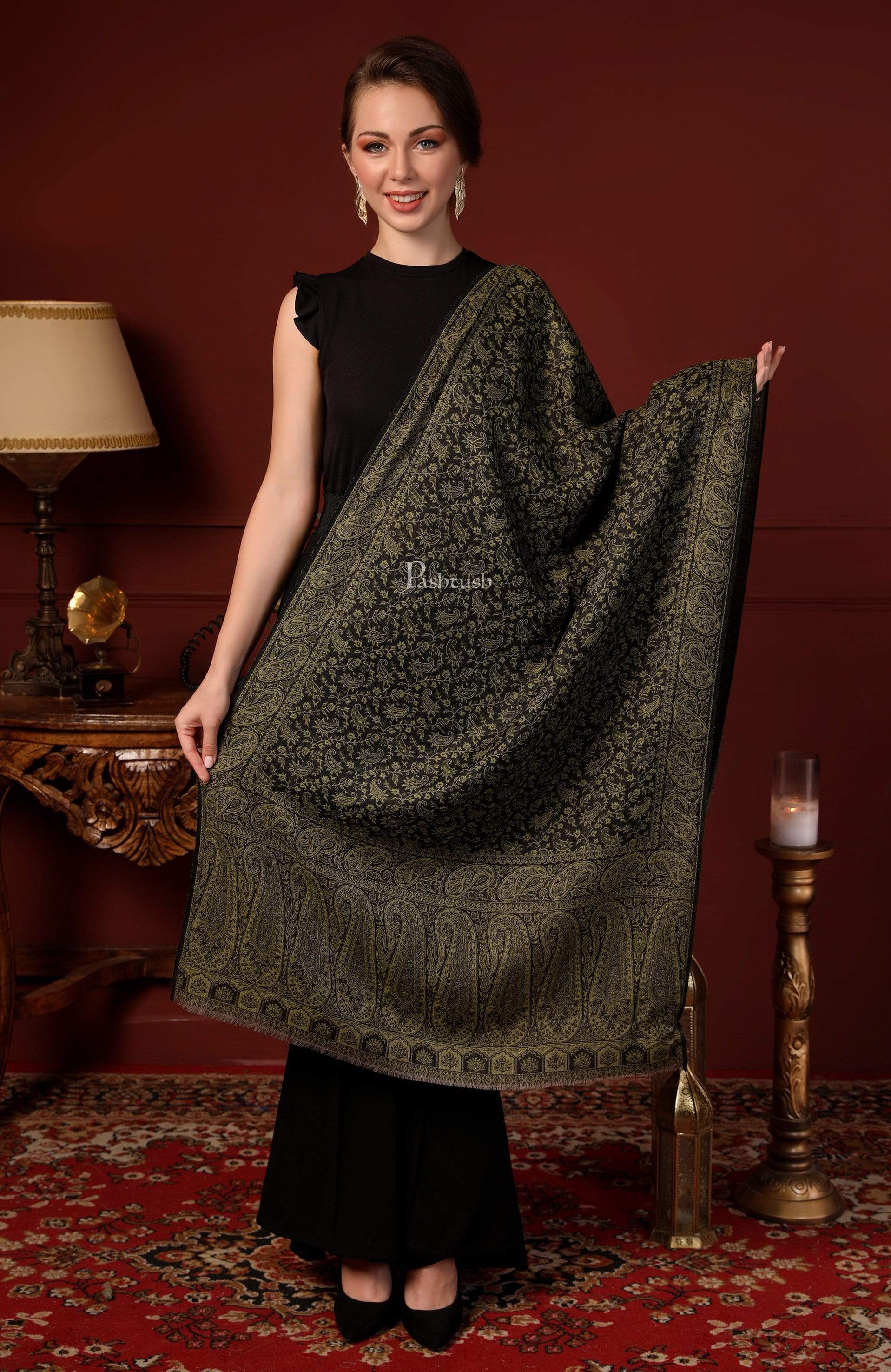 Pashtush Women'S Ethnic Weave Stole, Fine Wool - Image 7