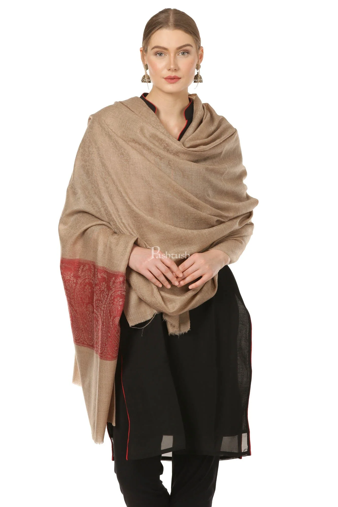 Pashtush Womens Extra Fine Wool Blend Shawl, Jacquard, Soft, Warm And Ultra Light Weight - Image 5