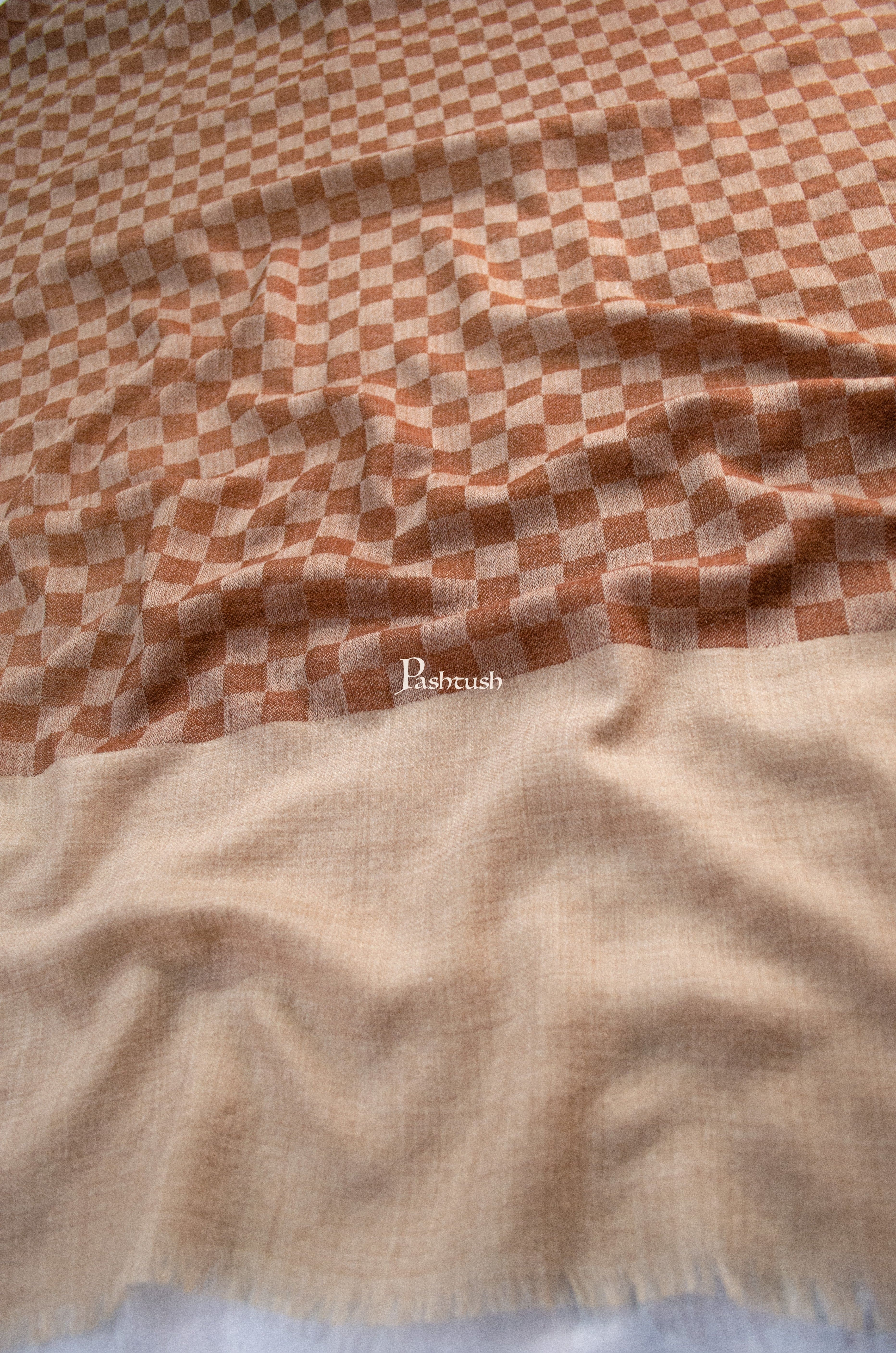Pashtush Womens Extra Fine Wool Reversible Stole, Checkered Design, Rich Coffee - Image 4