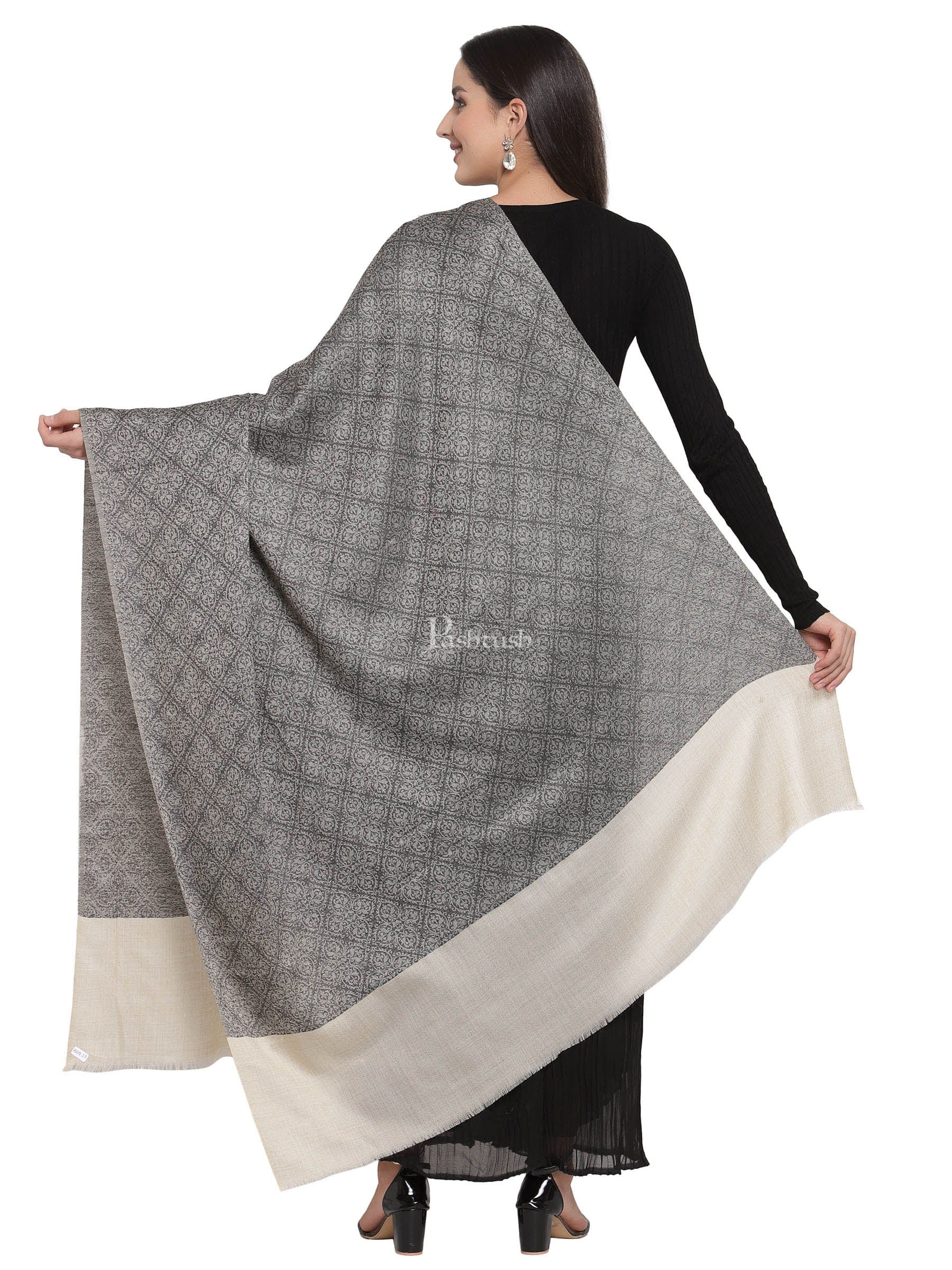 Pashtush Womens Extra Fine Wool Shawl, Jacquard, Soft, Warm And Ultra Light Weight - Image 4