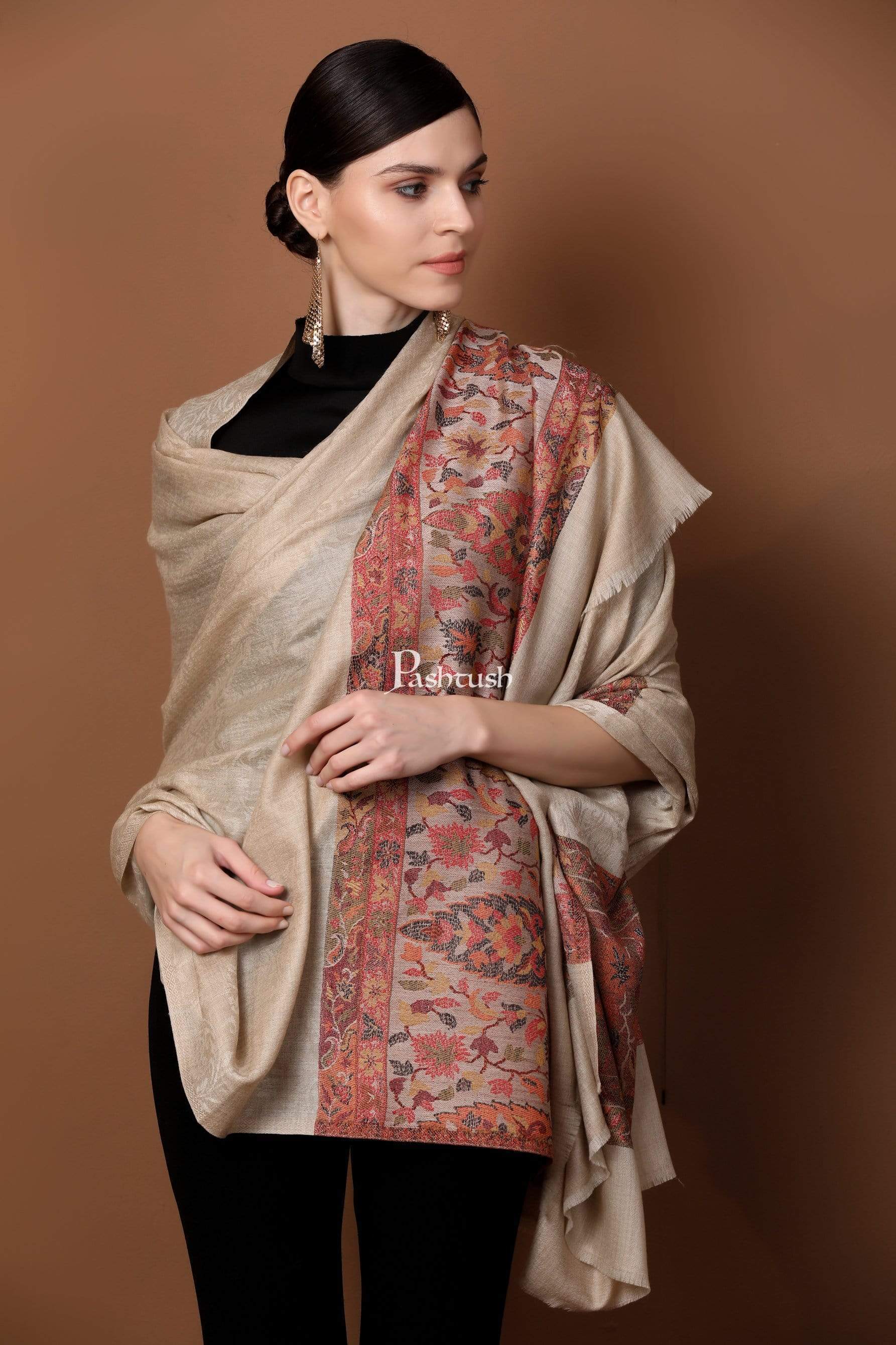 Pashtush Womens Extra Fine Wool Shawl, Jacquard, Soft, Warm And Ultra Light Weight - Image 3