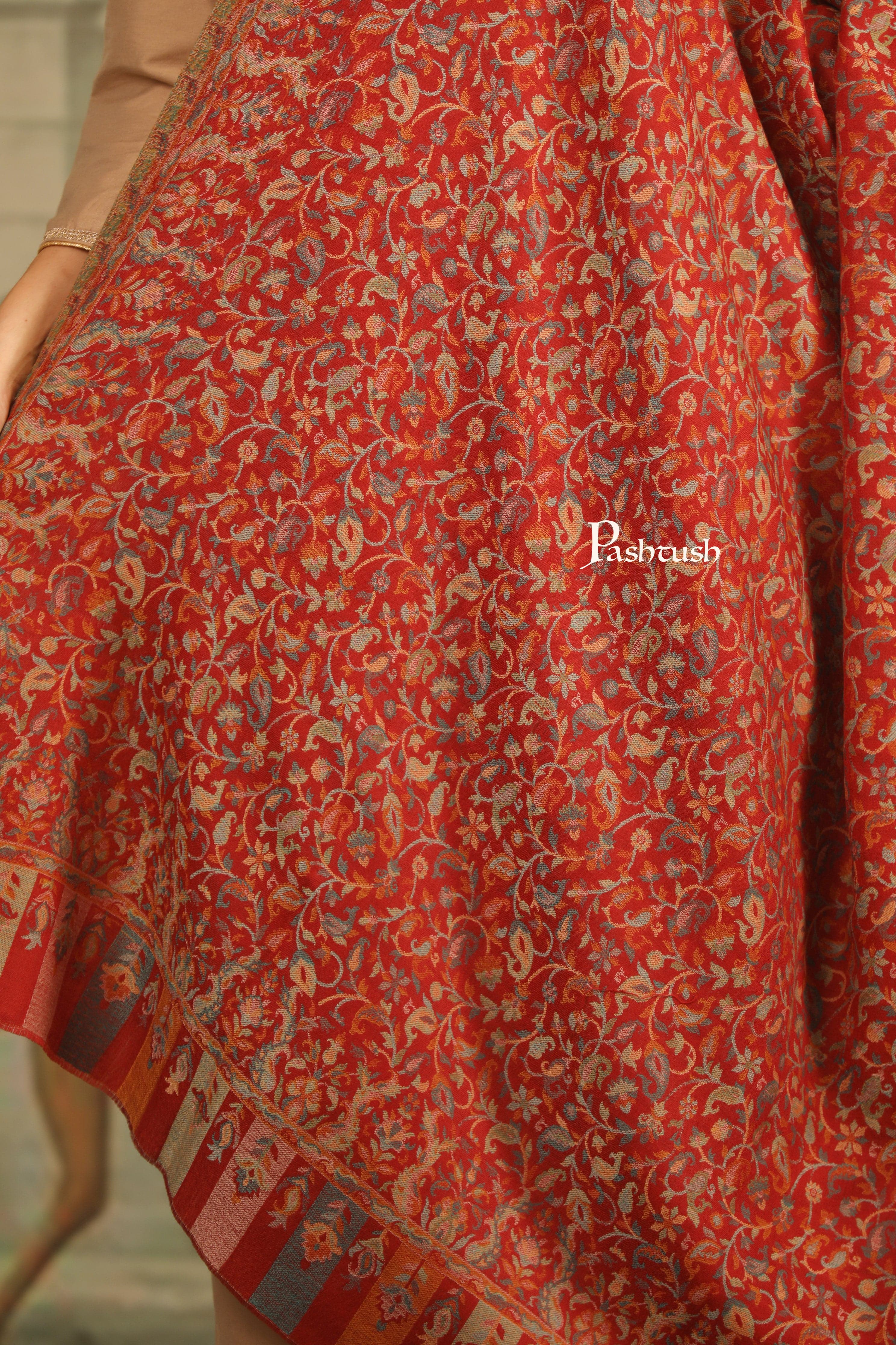 Pashtush Womens Extra Fine Wool Shawl, Paisley Design, Maroon - Image 2