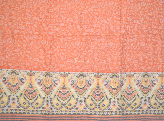 Pashtush womens Extra Fine Wool shawl, Paisley Weave design, Orange - Image 4