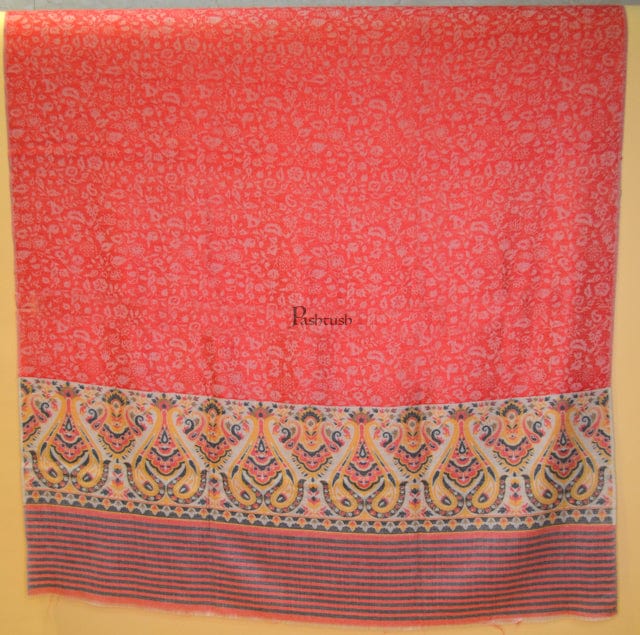 Pashtush womens Extra Fine Wool shawl, PAISLEY WEAVE design, Red - Image 3