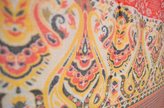 Pashtush womens Extra Fine Wool shawl, PAISLEY WEAVE design, Red - Image 4