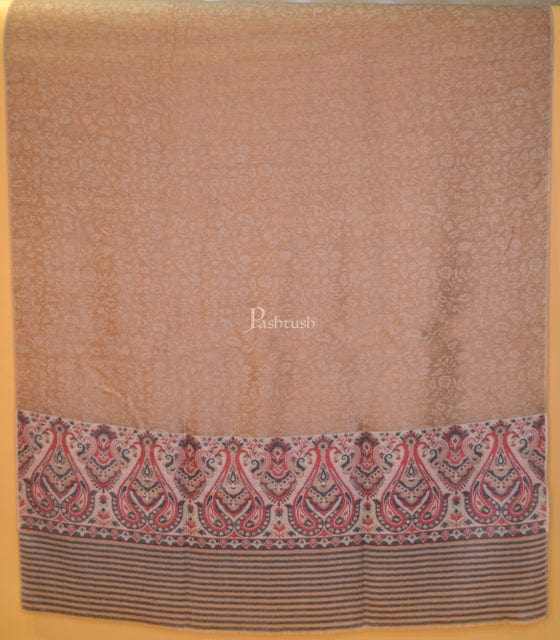 Pashtush womens Extra Fine Wool shawl, PAISLEY WEAVE design, Taupe - Image 2