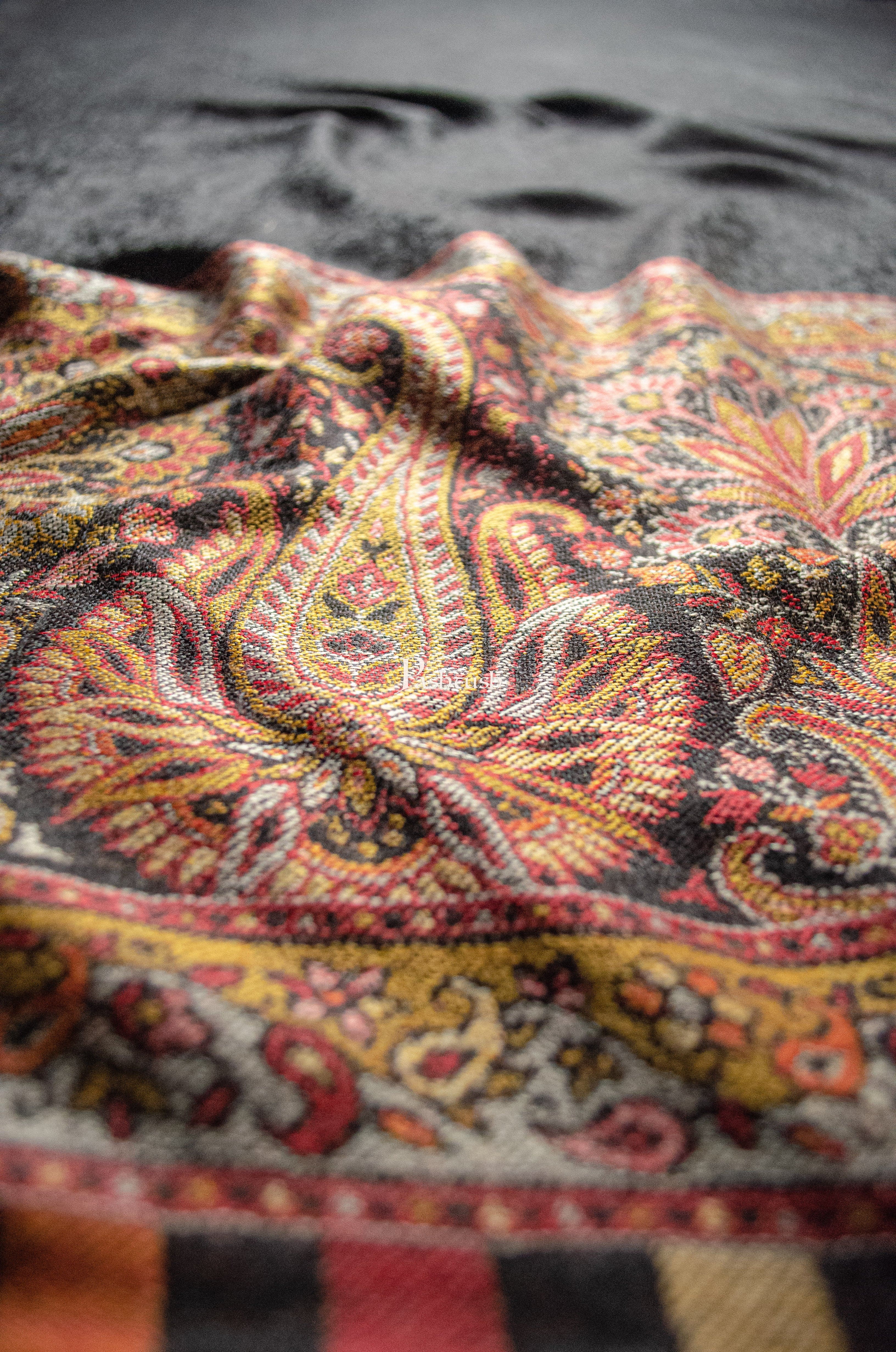 Pashtush Womens Extra Fine Wool Shawl, Pasiley Palla Design, Black - Image 4