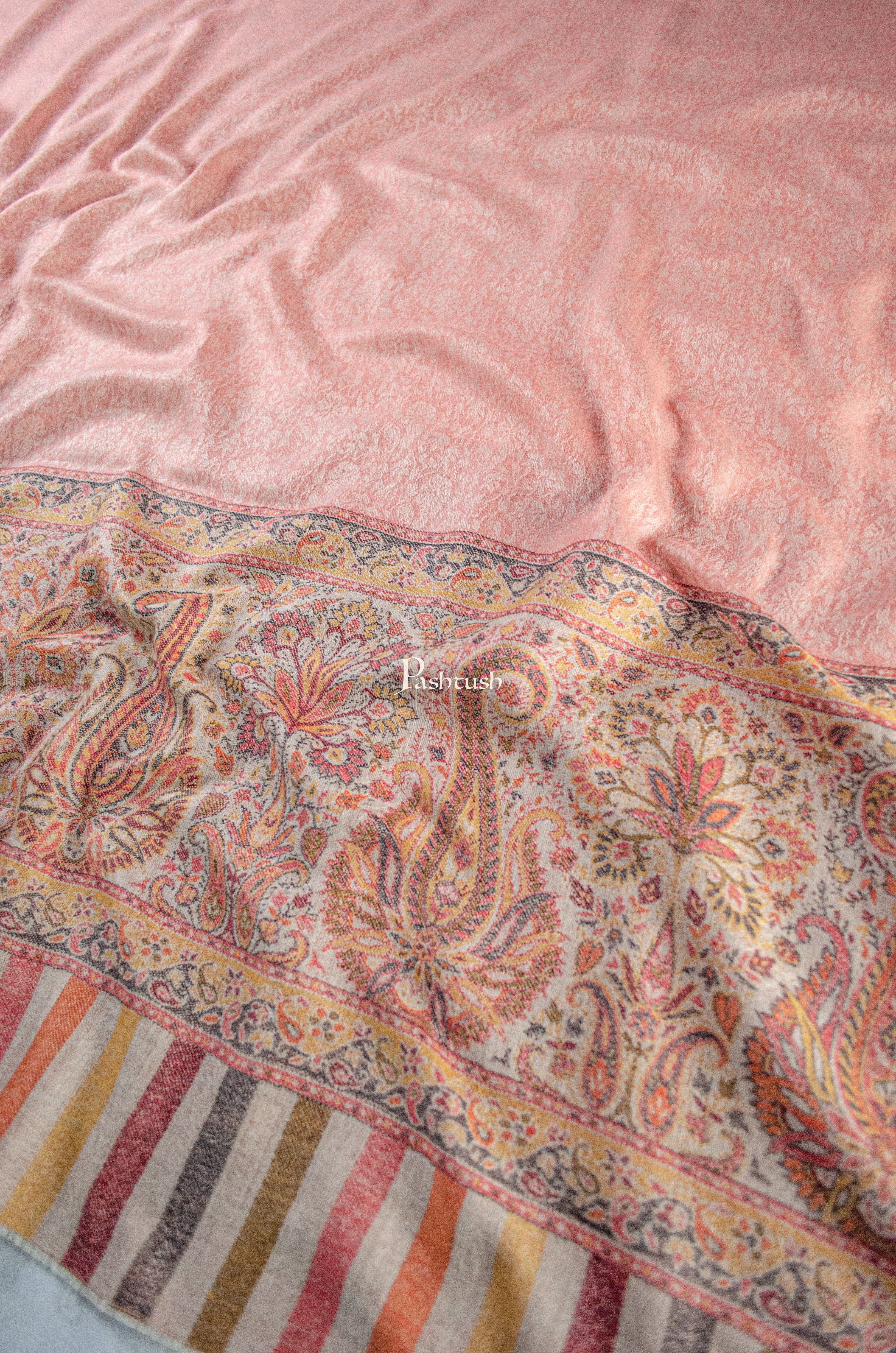 Pashtush Womens Extra Fine Wool Shawl, Pasiley Palla Design, Pink - Image 2