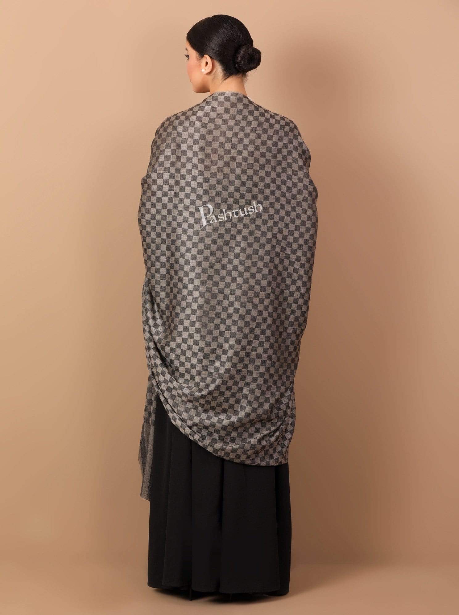 Pashtush Womens Extra Fine Wool Shawl, Soft And Warm, Black, Chess Checks ( Large Wrap Size ) - Image 3