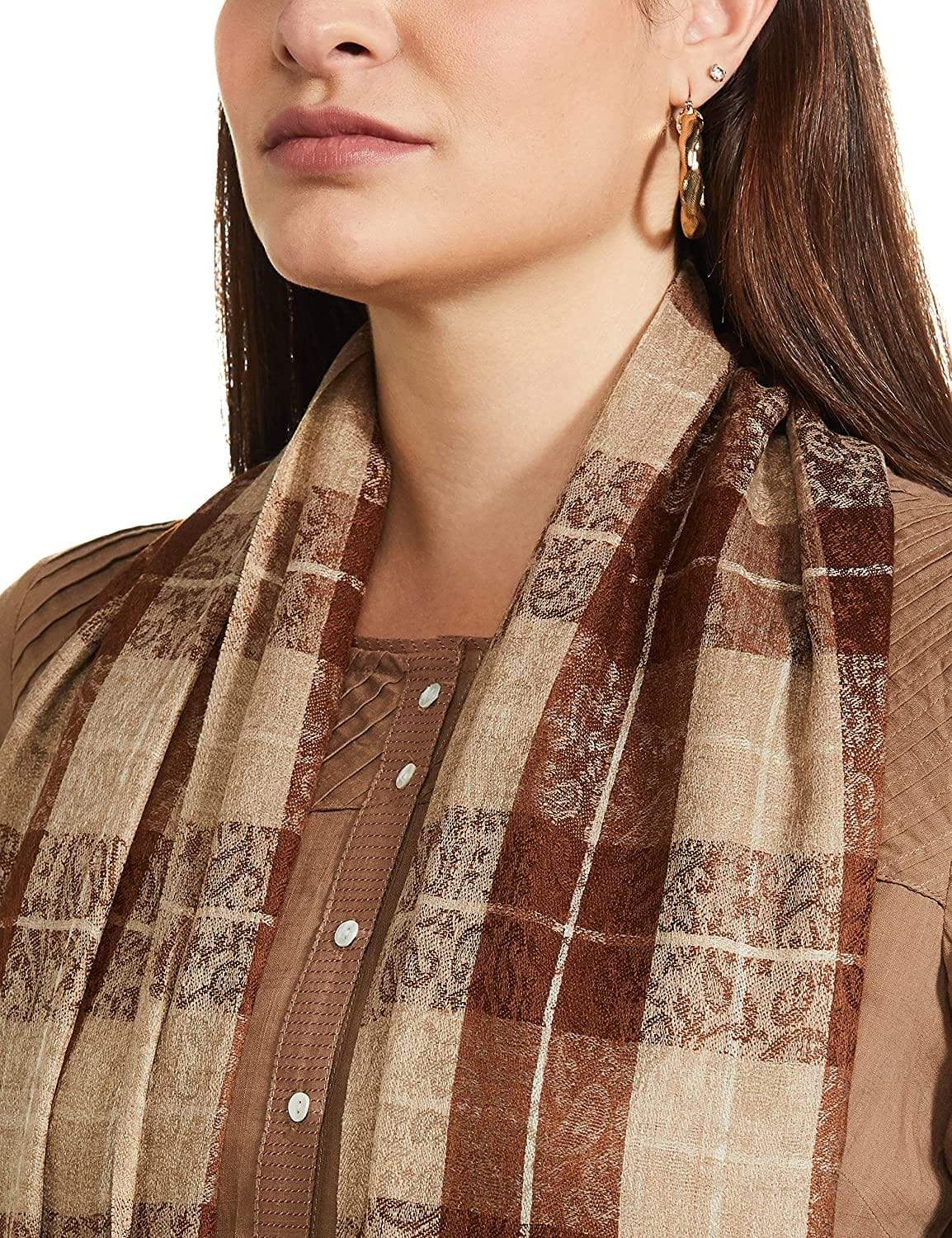 Pashtush Womens Extra Fine Wool Shawl, Soft And Warm, Choco Checks, ( Large Wrap Size ) - Image 9
