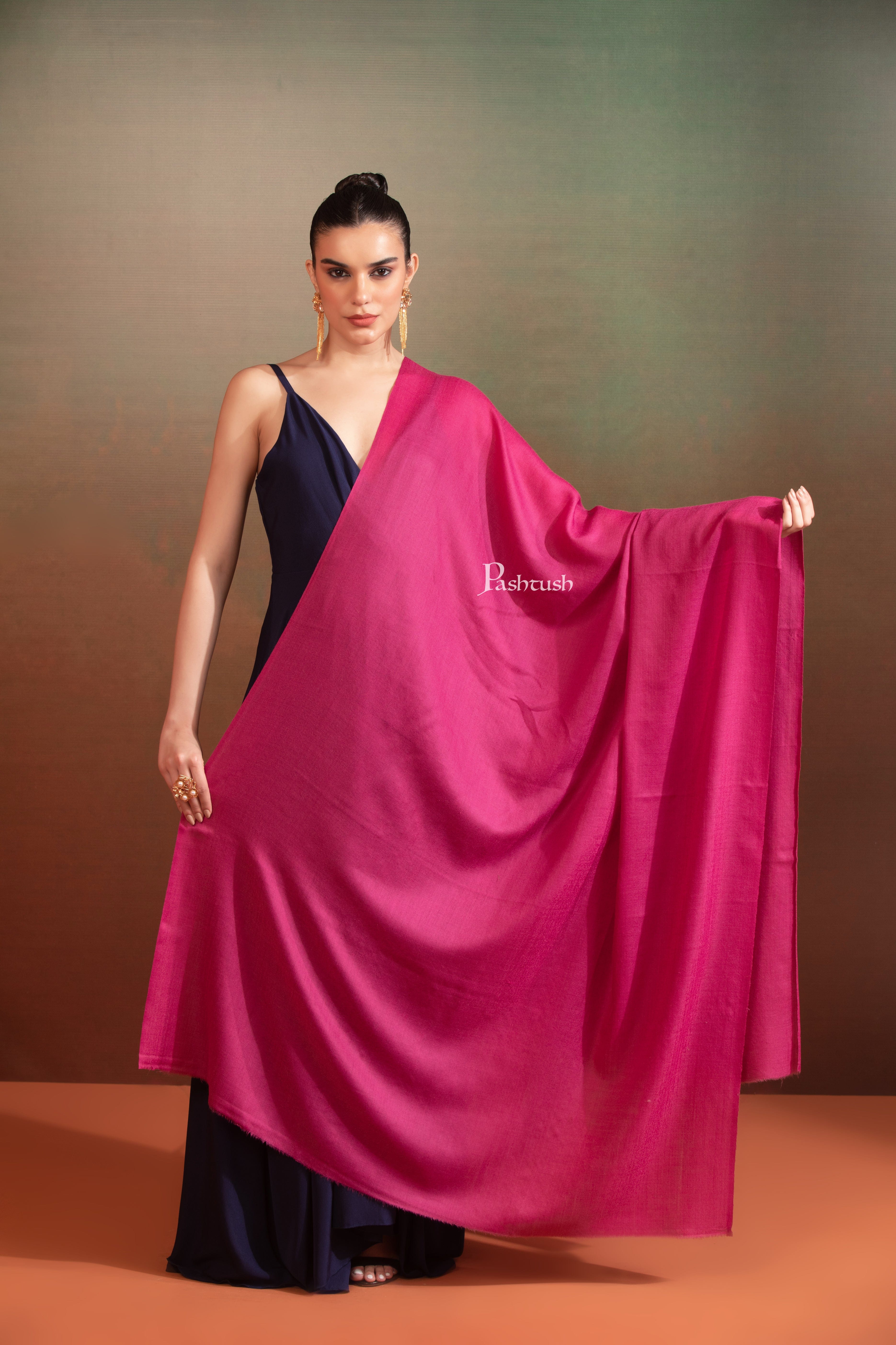 Pashtush Womens Extra Fine Wool Shawl, Solid Weave Weave Design, Flamingo - Image 2