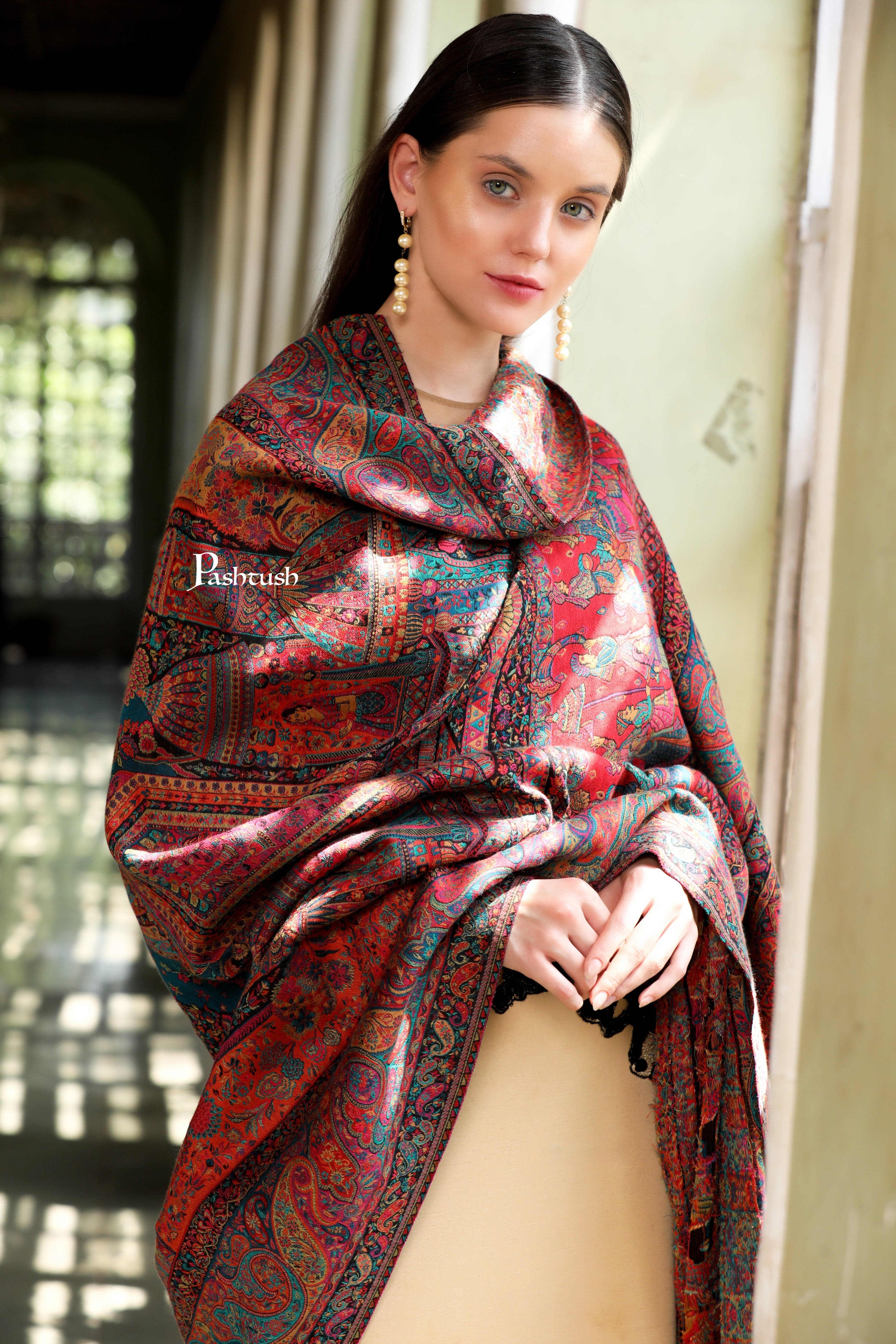 Pashtush Womens Extra Fine Wool Shawl, The Doli Darbar - Royal Wedding Collection Design, Multicolour - Image 3