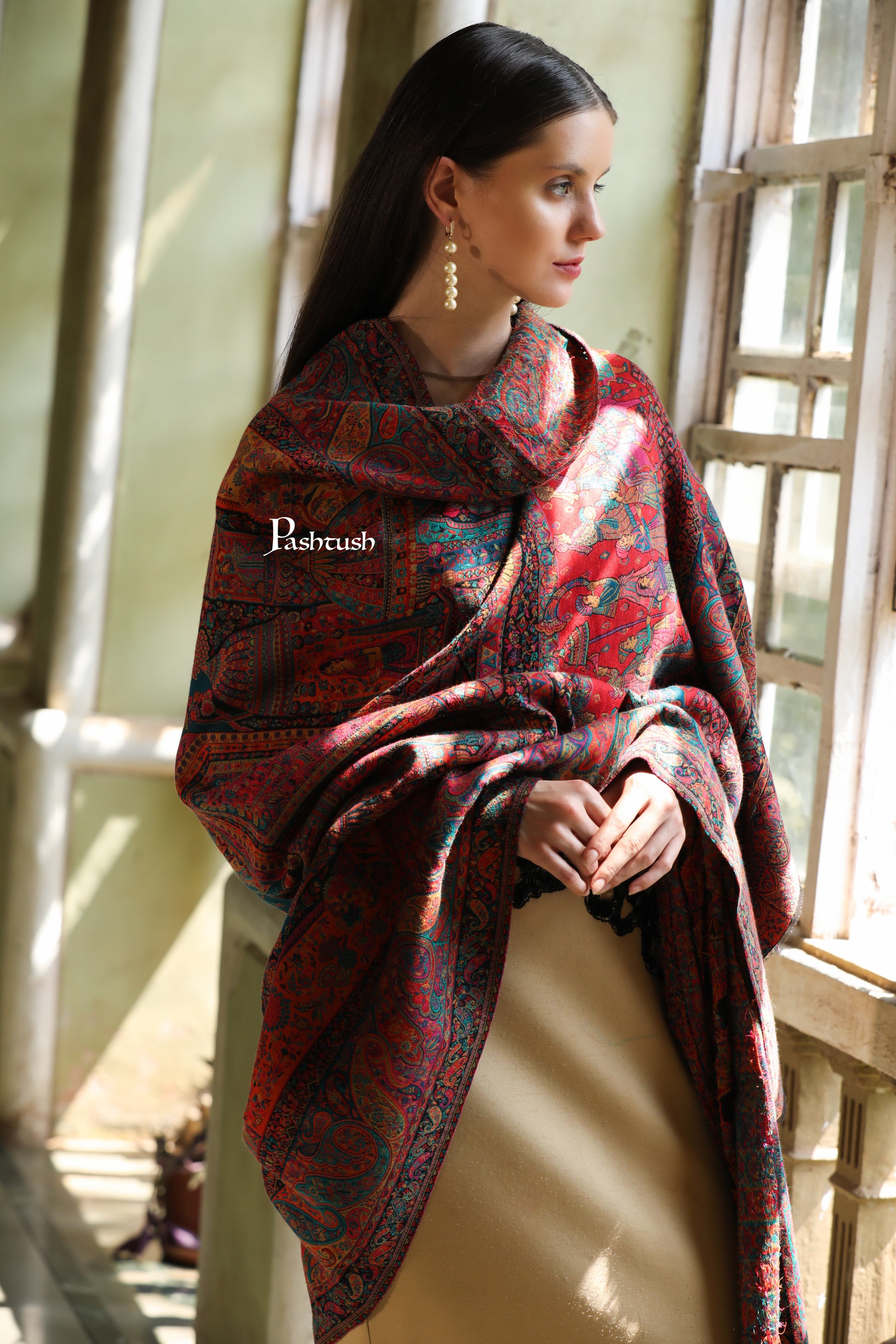 Pashtush Womens Extra Fine Wool Shawl, The Doli Darbar - Royal Wedding Collection Design, Multicolour - Image 5