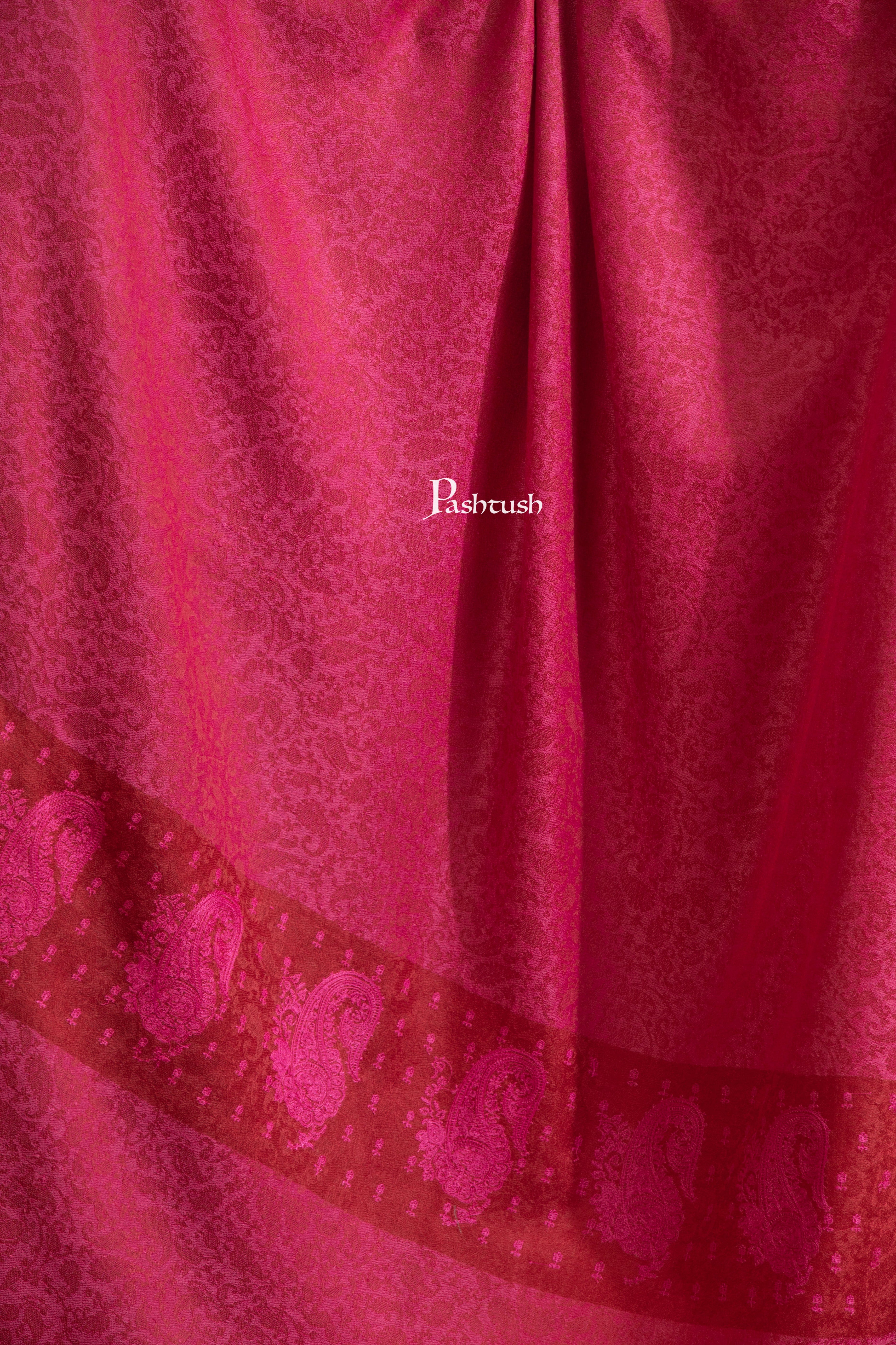 Pashtush Womens Extra Fine Wool Shawl, Tone On Tone Embroidery, Paisley Palla Design, Majenta - Image 2
