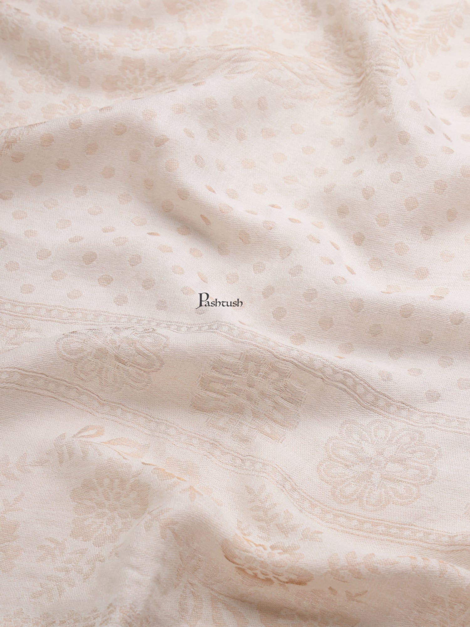 Pashtush Womens Extra Fine Wool Shawl, Twilight Reversible Design, Ivory - Image 2