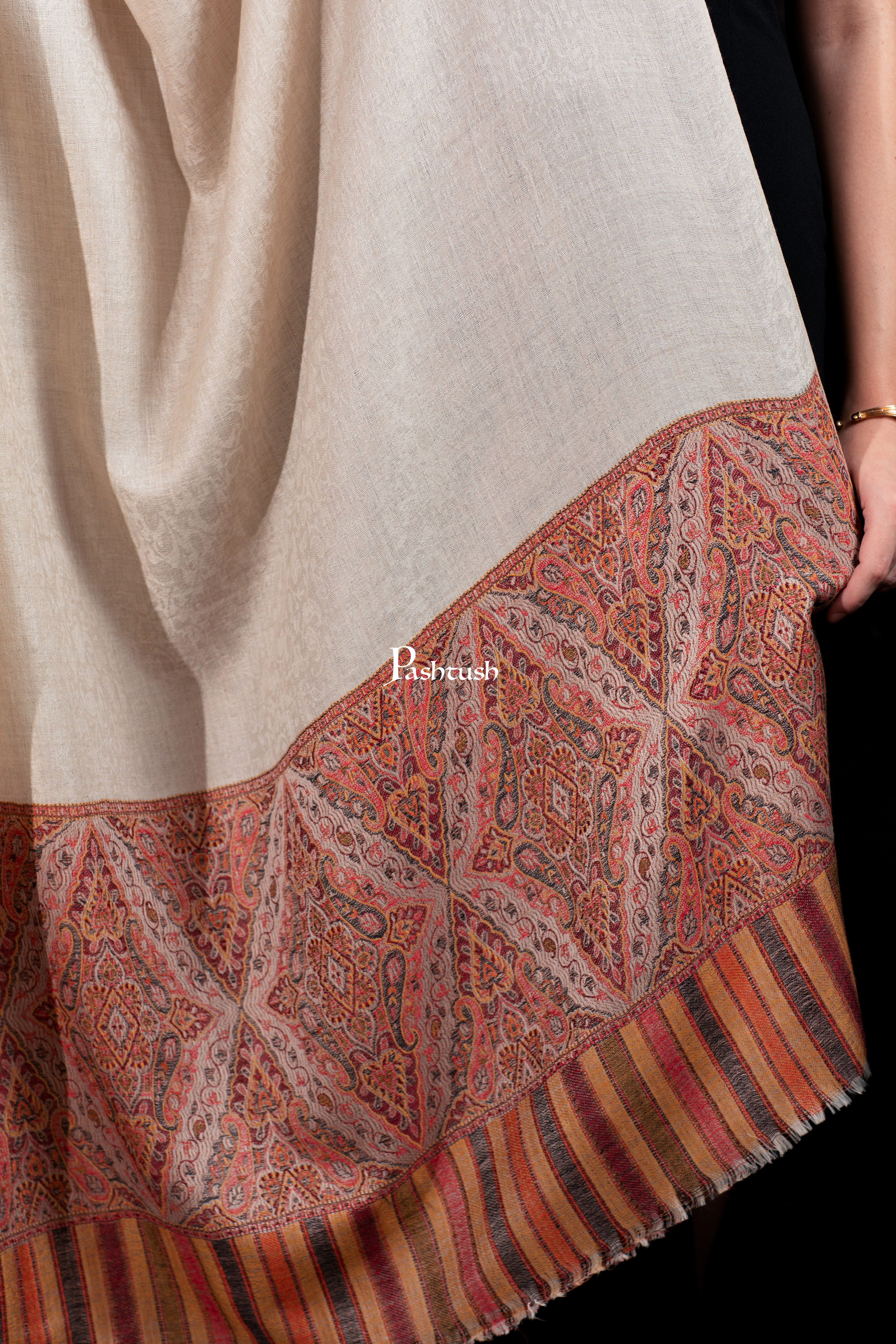 Pashtush Womens Extra Fine Wool Shawl, Woven Palla, Aztec  Design, Beige - Image 2