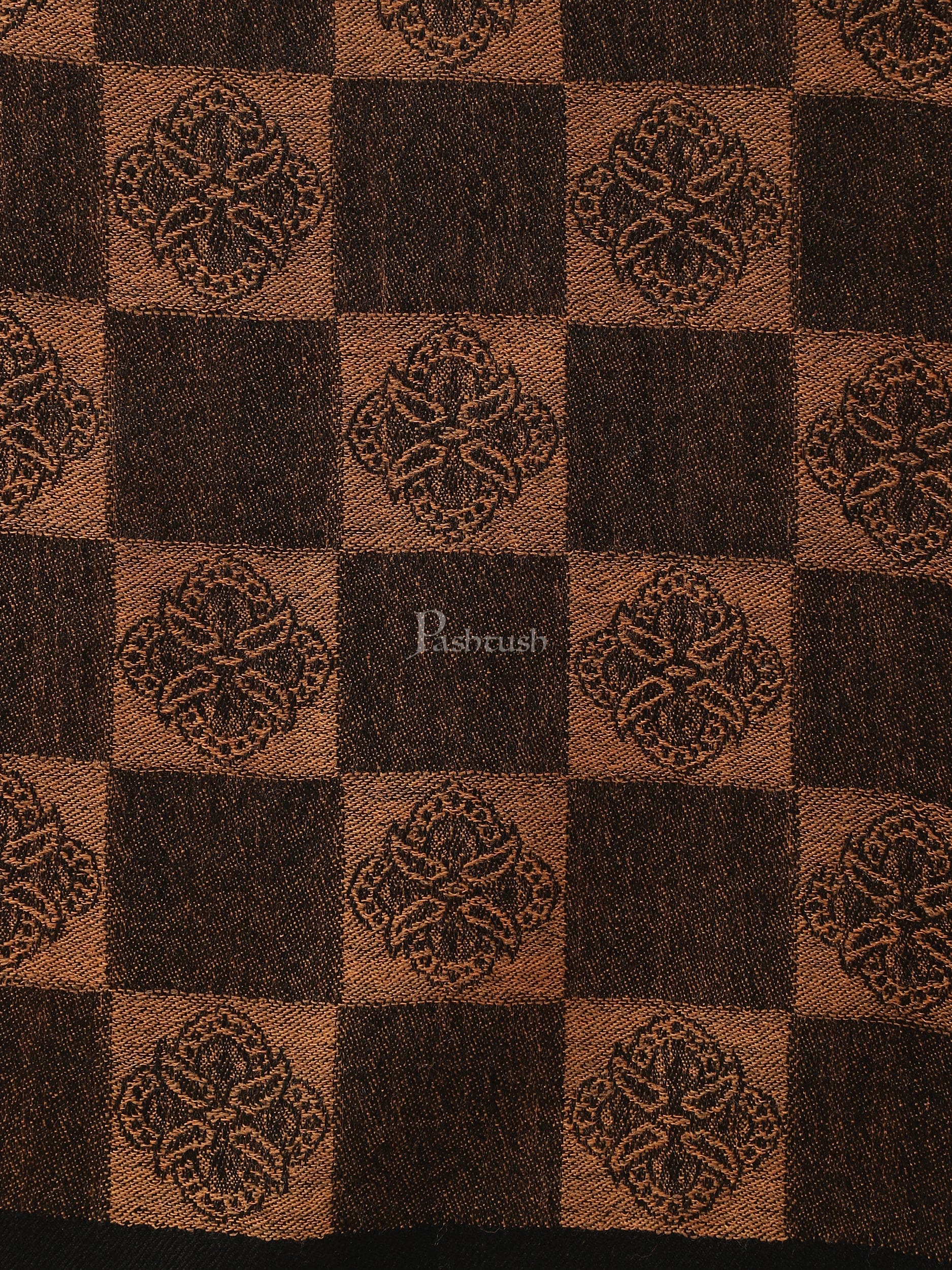 Pashtush womens Extra Fine Wool Stole, checkered design, Black - Image 2