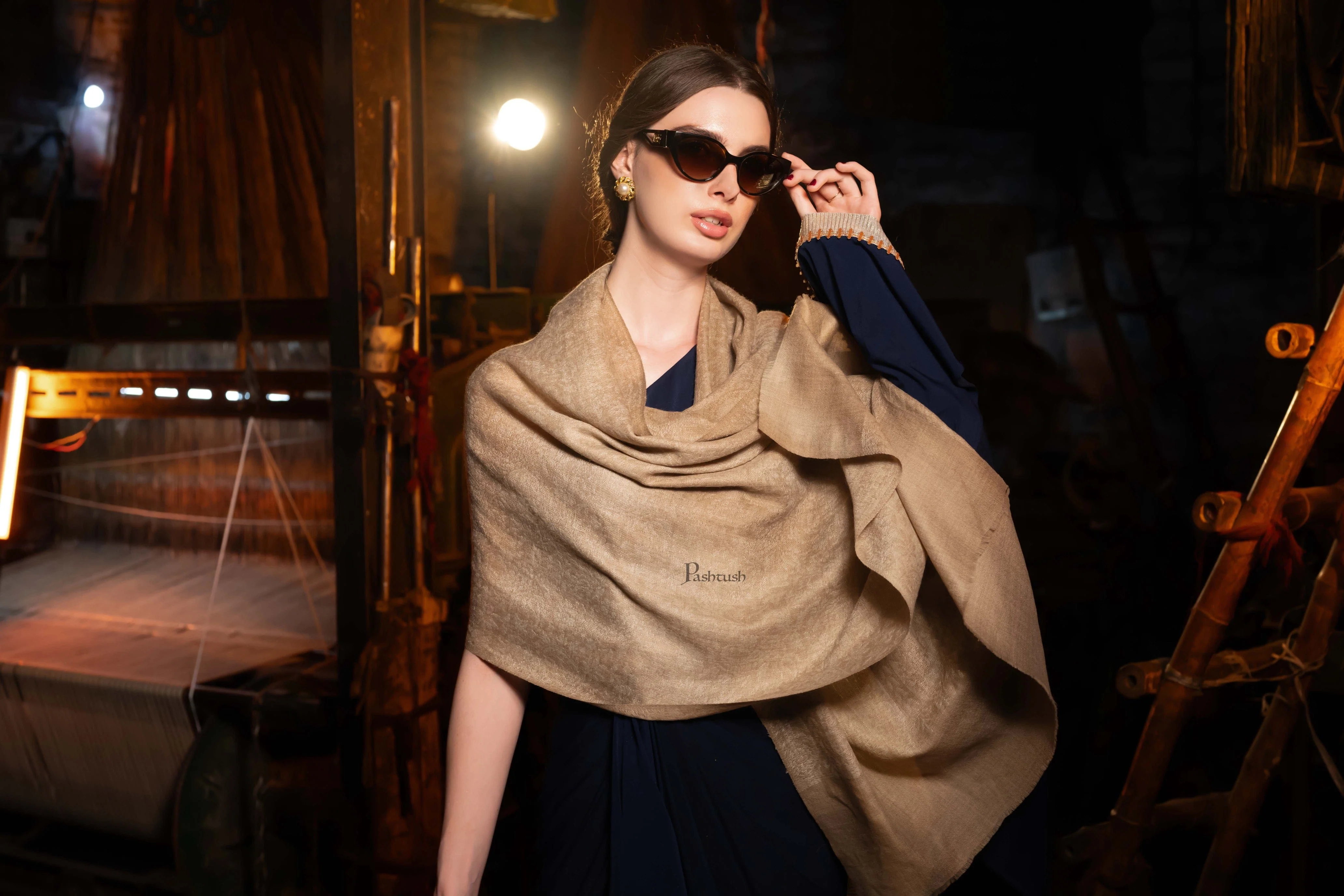 Pashtush Womens Extra Fine Wool Stole,  Design, Taupe - Image 5