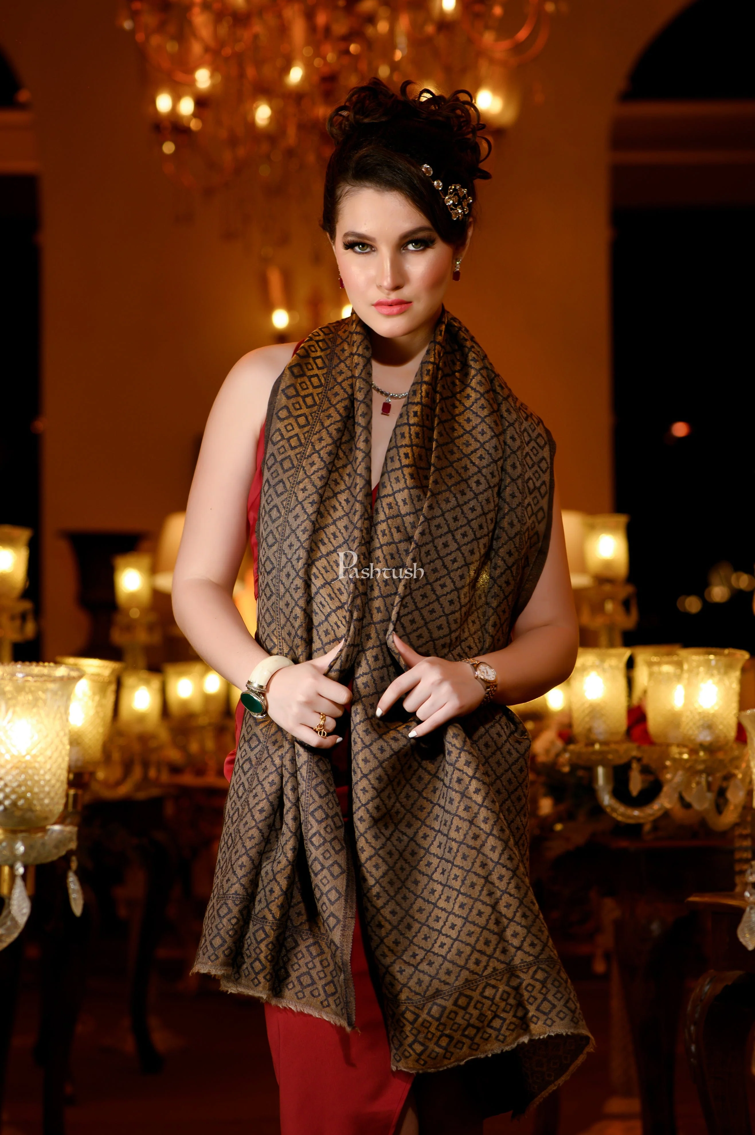 Pashtush Womens Extra Fine Wool Stole, Twilight Collection Reversible Design, Blue - Image 4