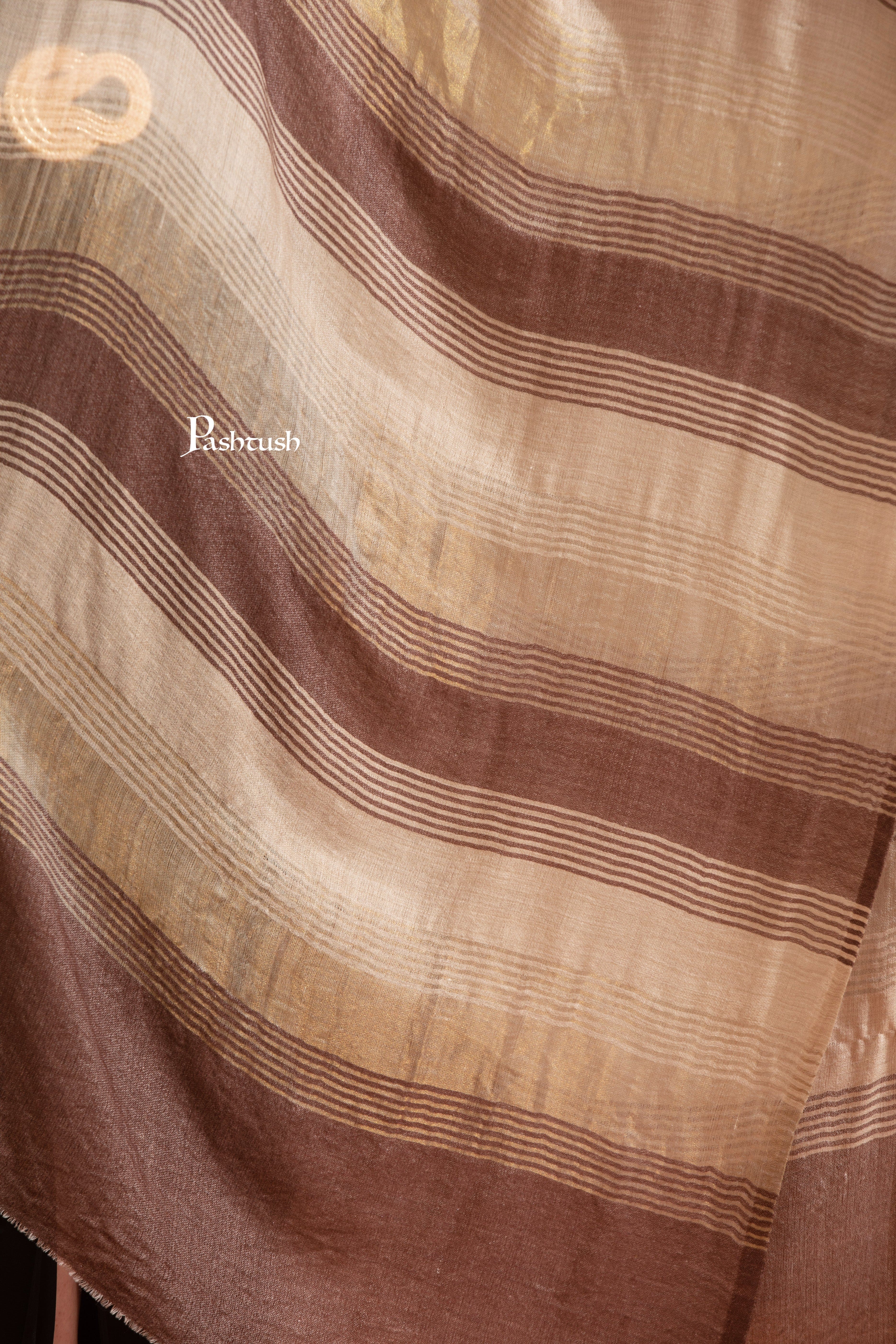 Pashtush Womens Extra Fine Wool Stole, Twilight Collection, Shimmery Weave Design, Espresso Brown - Image 2