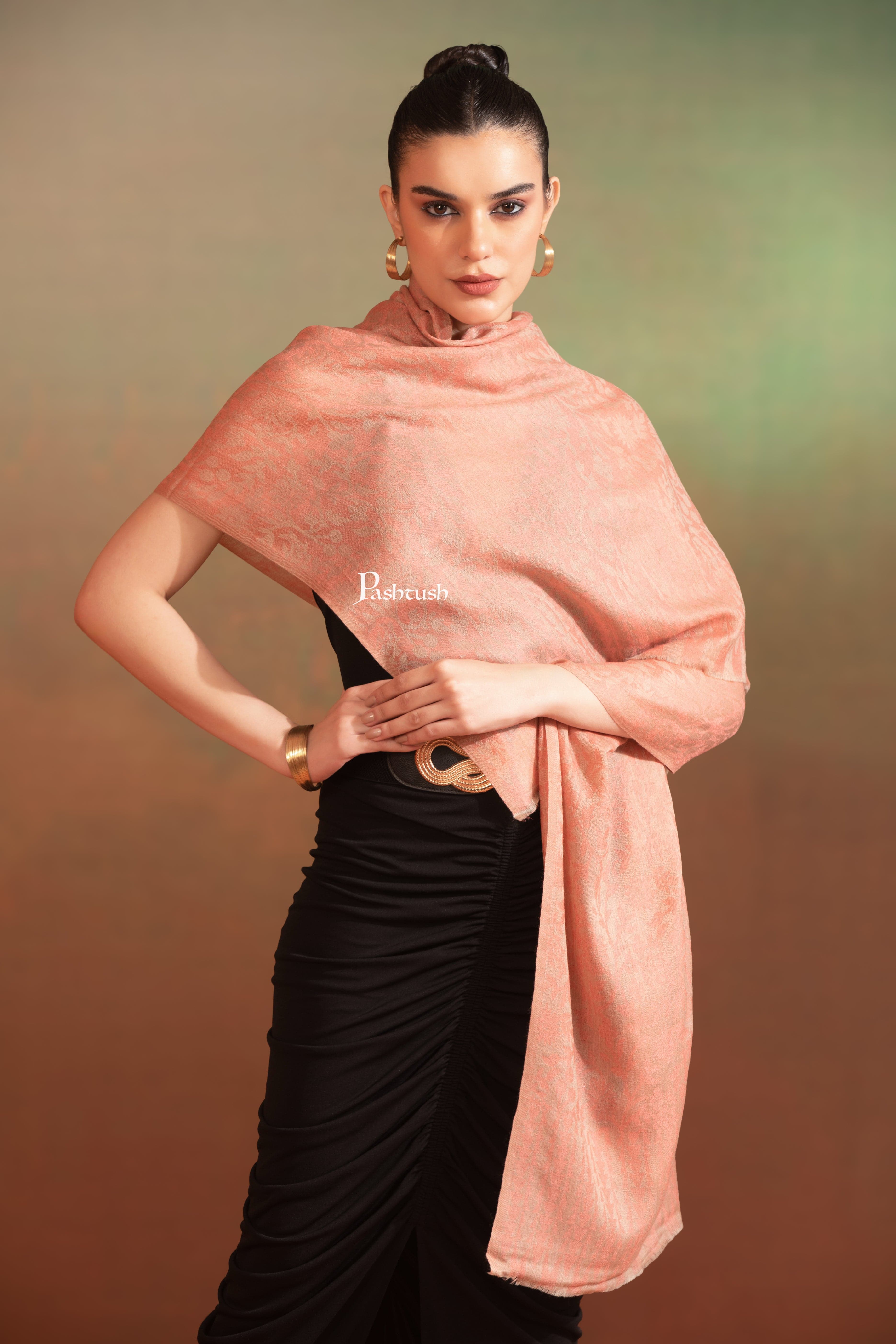 Pashtush Womens Extra Fine Wool Stole, Woven Floral, Subtle Design - Image 4
