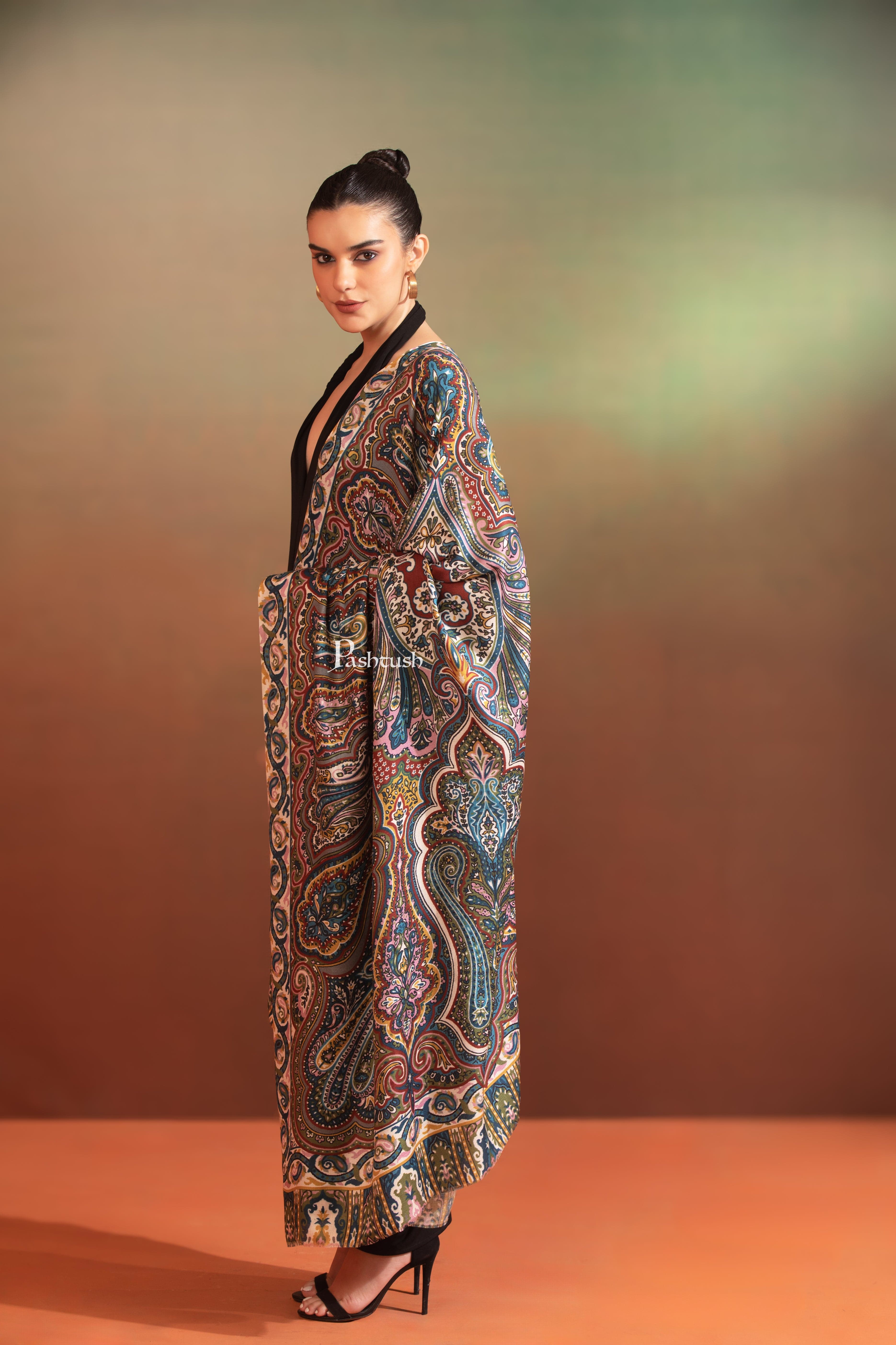 Pashtush Womens Extra Soft Bamboo Shawl, Printed Paisley Design, Multicolour - Image 3