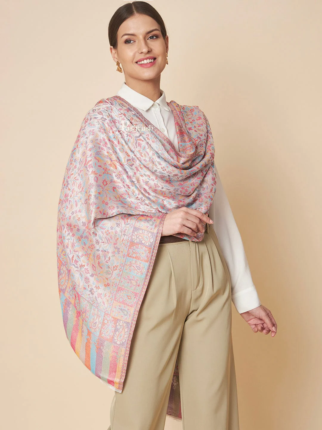 Pashtush Womens Extra Soft Bamboo Stole, Ethnic  Design, Multicolour - Image 4