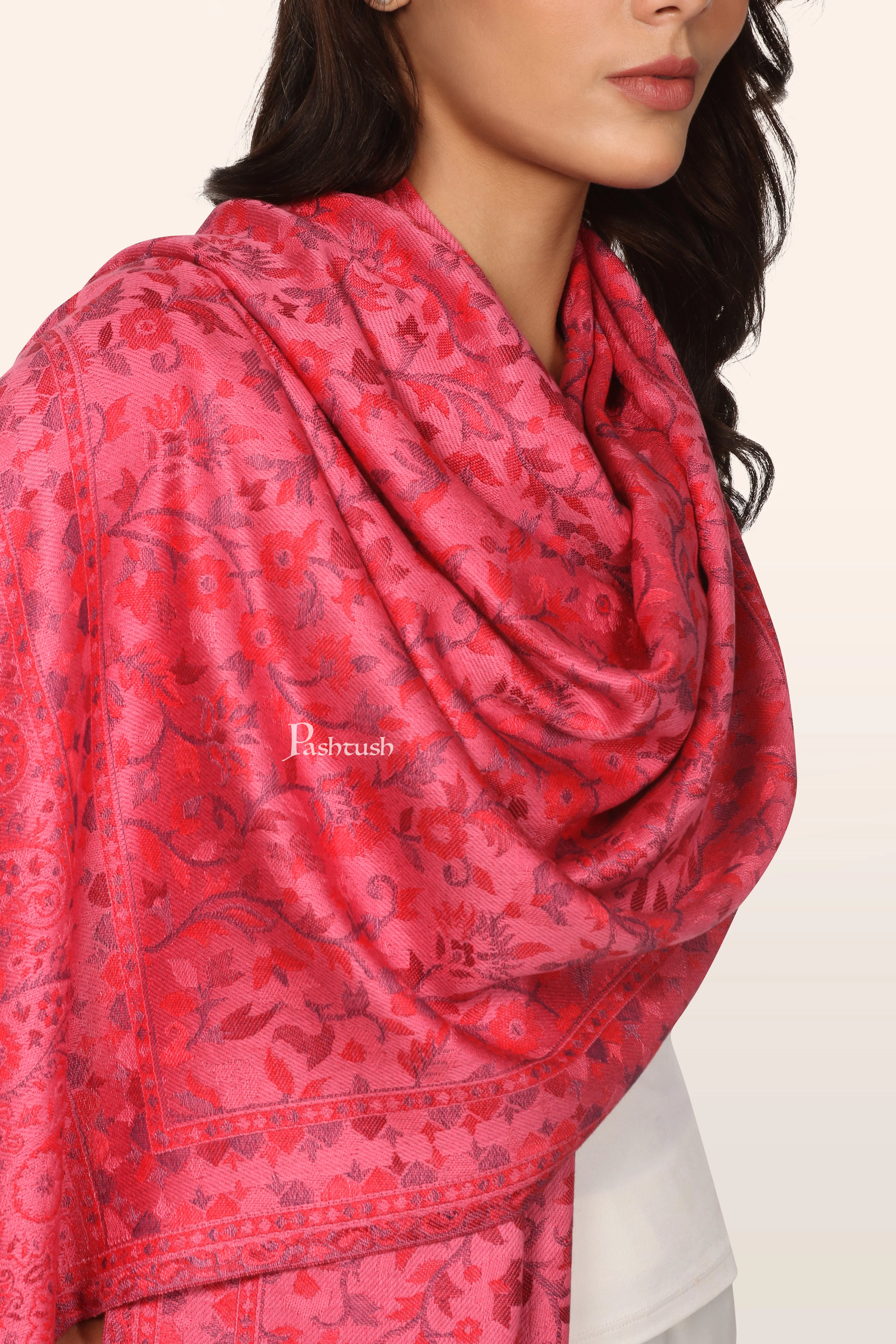 Pashtush Womens Extra Soft Bamboo Stole, Paisley Weave Design, Pink - Image 2