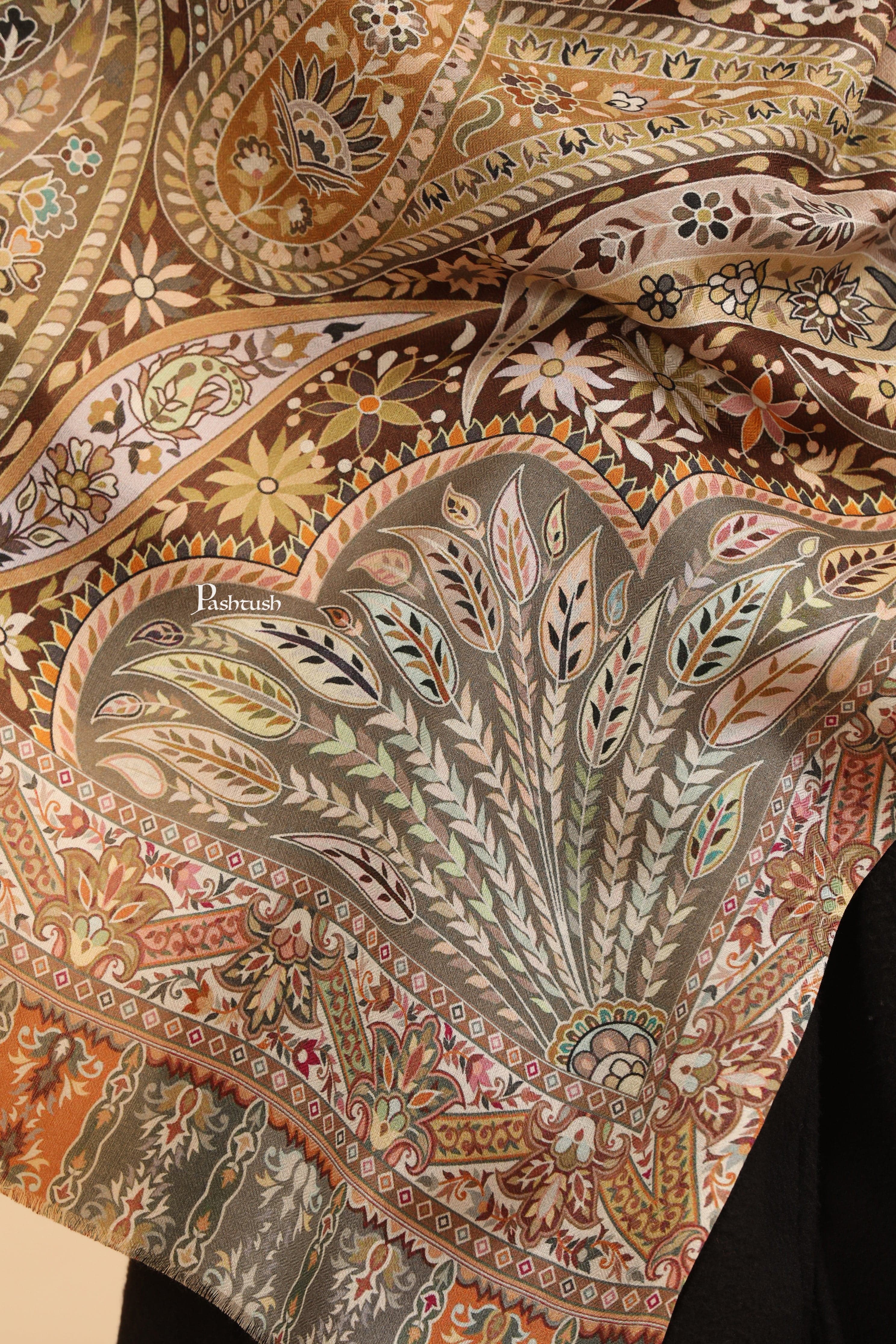 Pashtush Womens Extra Soft Bamboo Stole, Printed Design, Beige - Image 8