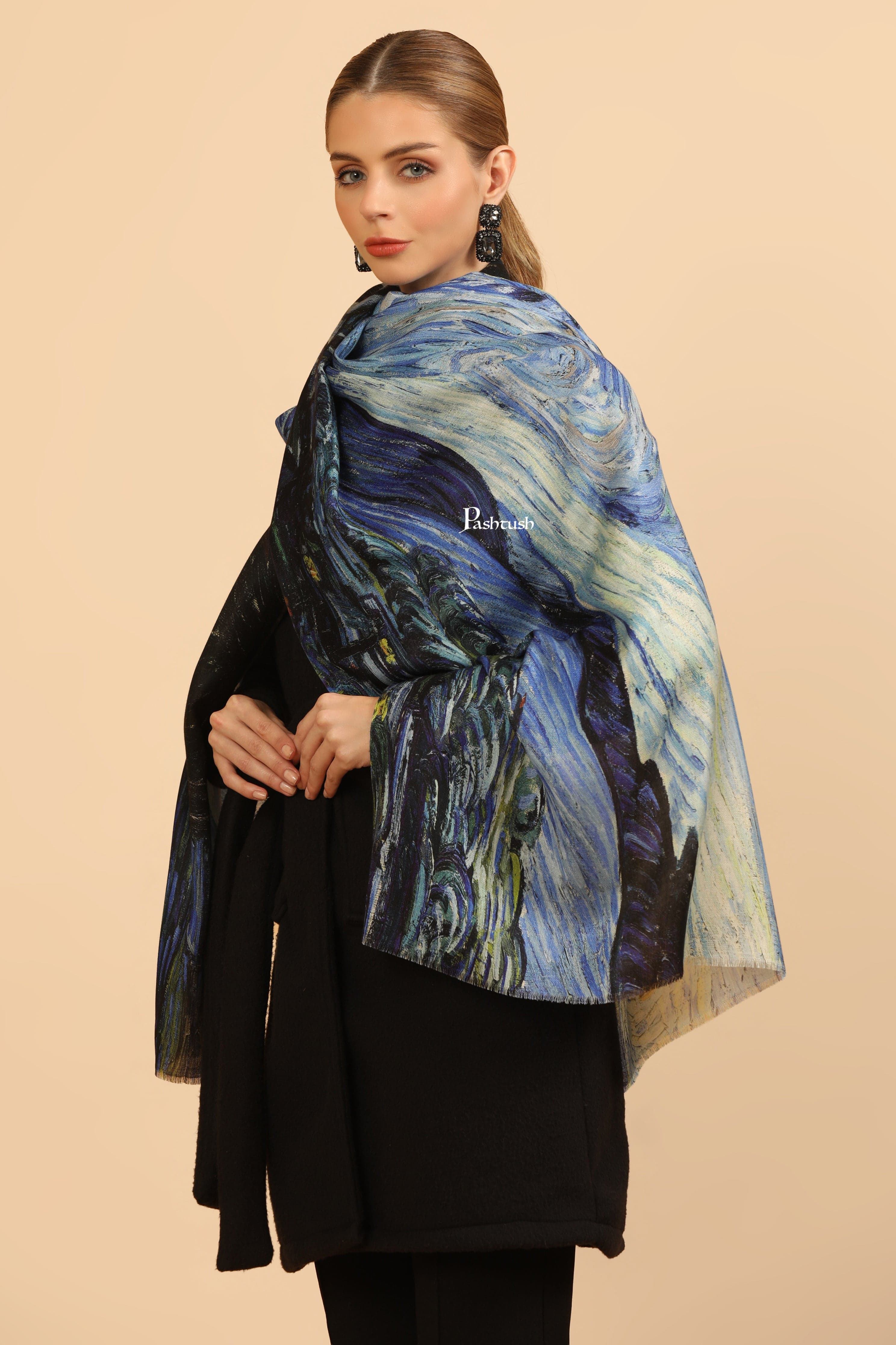 Pashtush Womens Extra Soft Bamboo Stole, Printed Starry Night Design, Multicolour - Image 4