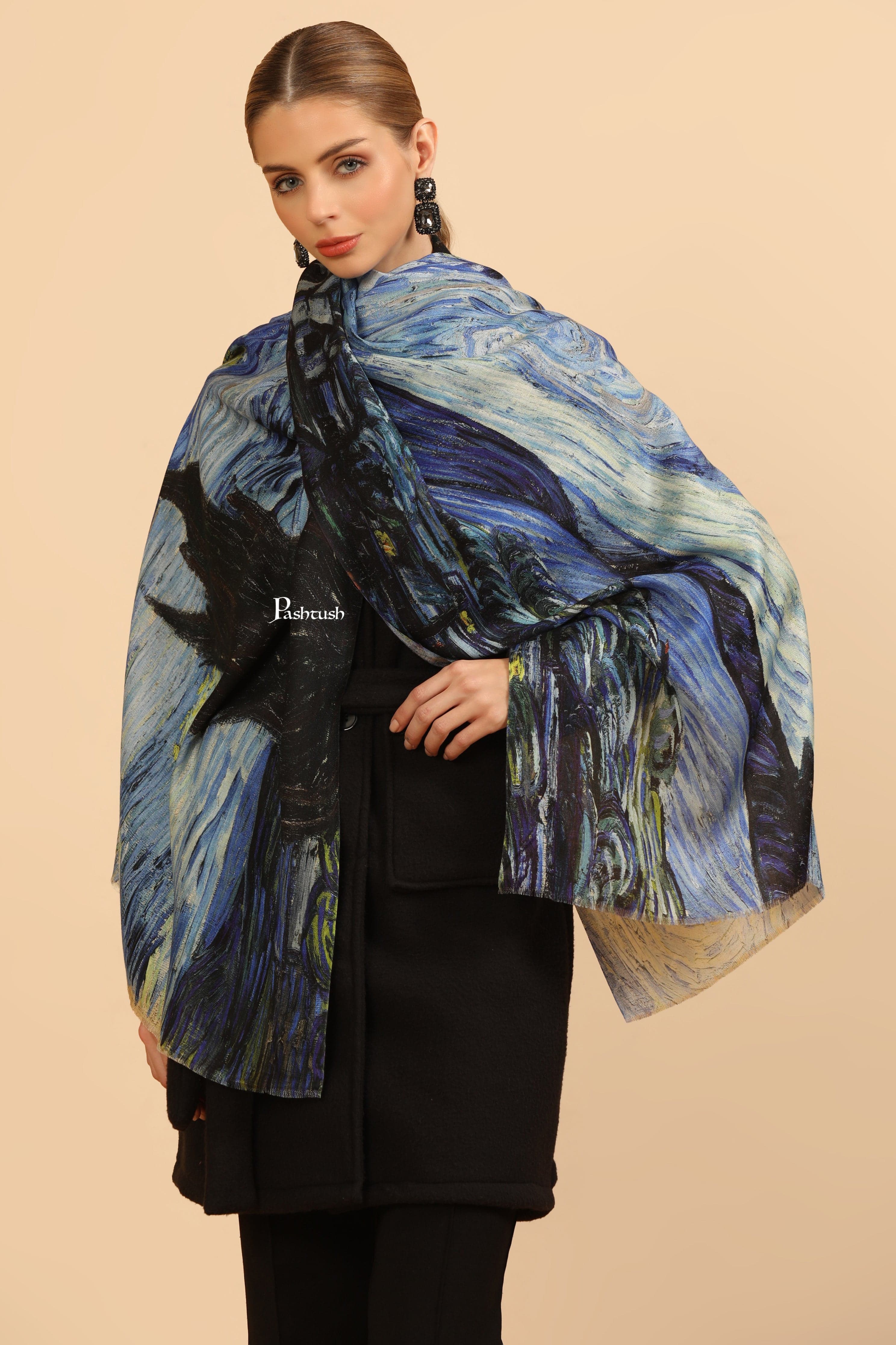 Pashtush Womens Extra Soft Bamboo Stole, Printed Starry Night Design, Multicolour - Image 7