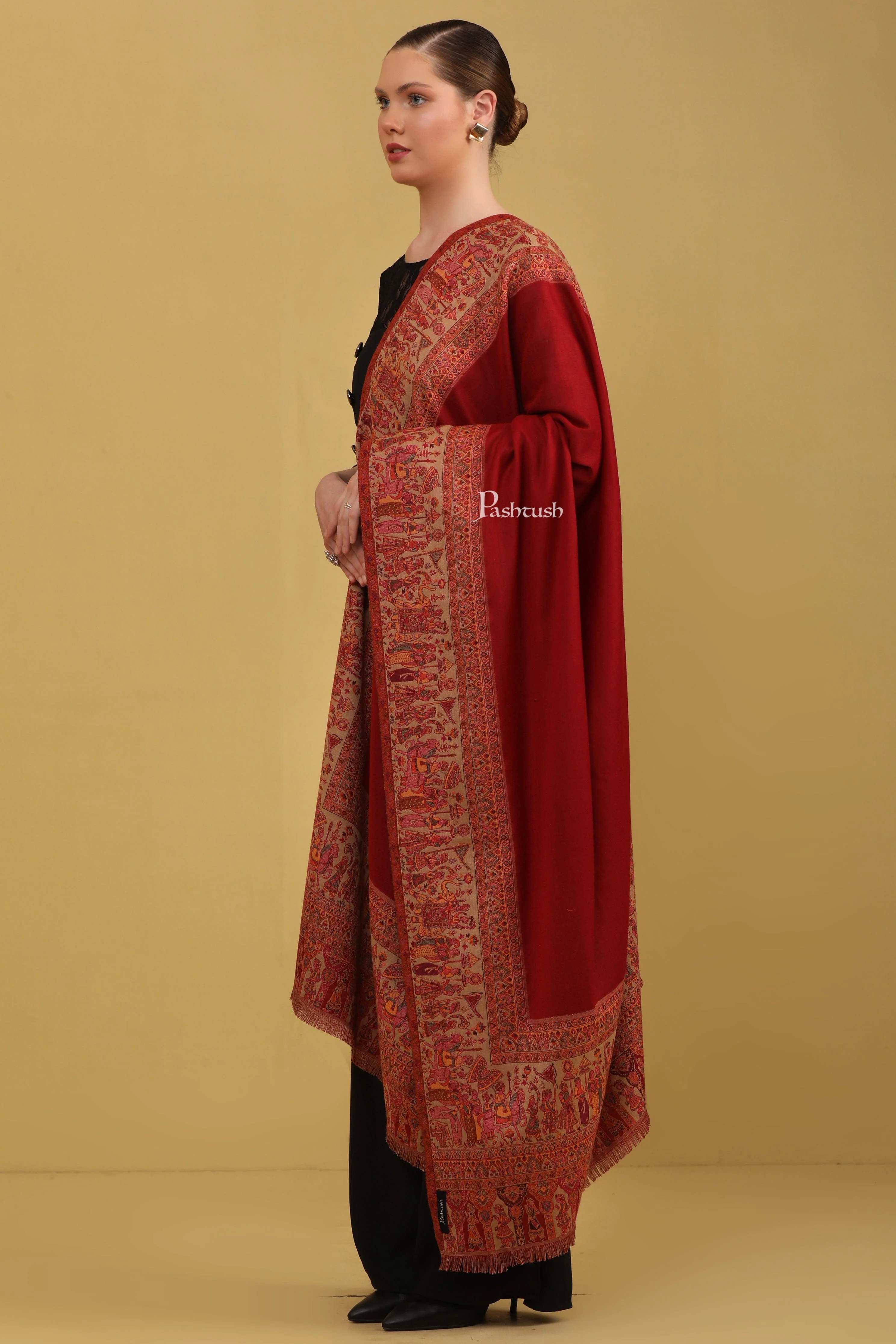 Pashtush Womens Faux Pashmina Shawl, Dolli Palla Design, Maroon - Image 4