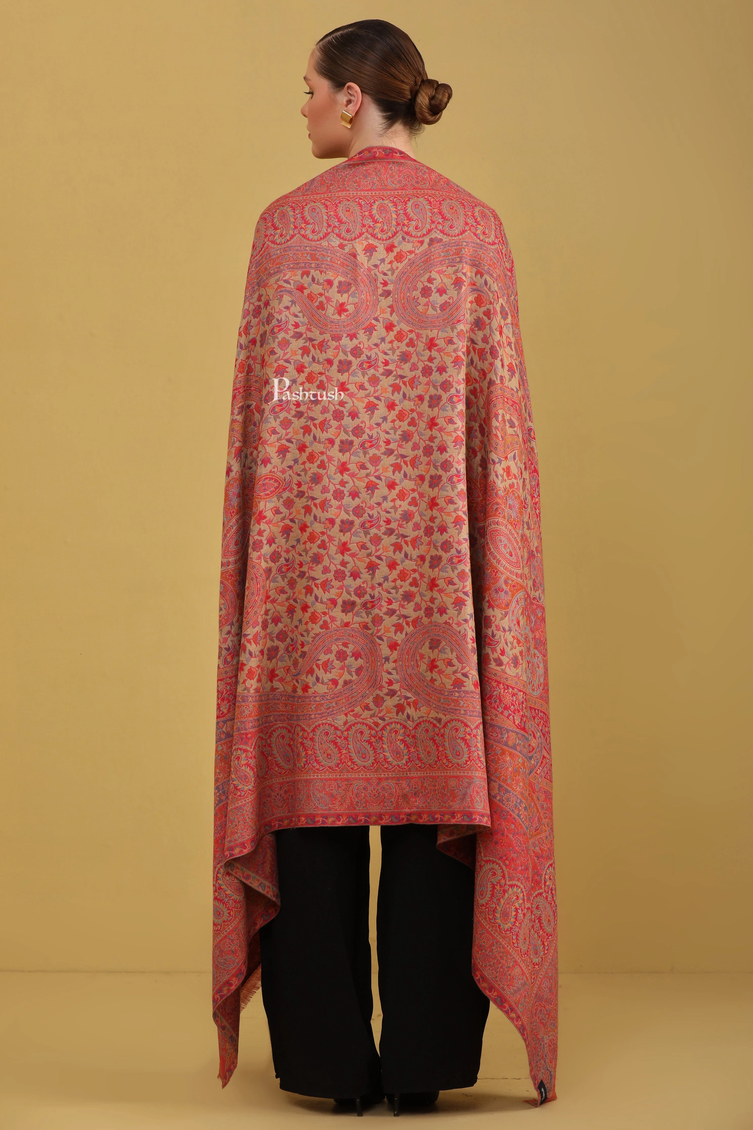 Pashtush Womens Faux Pashmina Shawl, Ethnic Pasiley Weave Design, Multicolour - Image 6