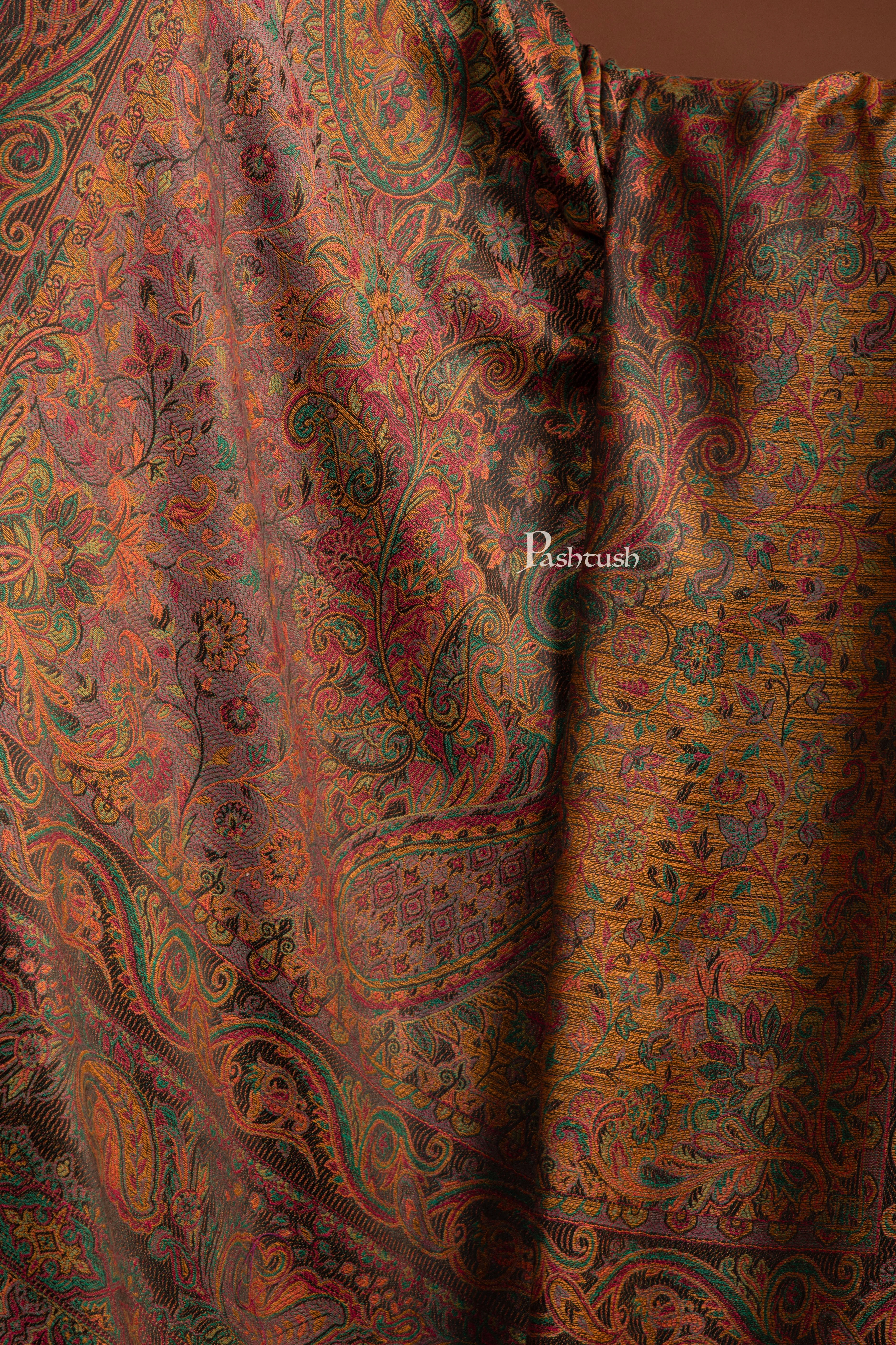 Pashtush Womens Faux Pashmina Shawl, Ethnic Weave Design, Black - Image 2