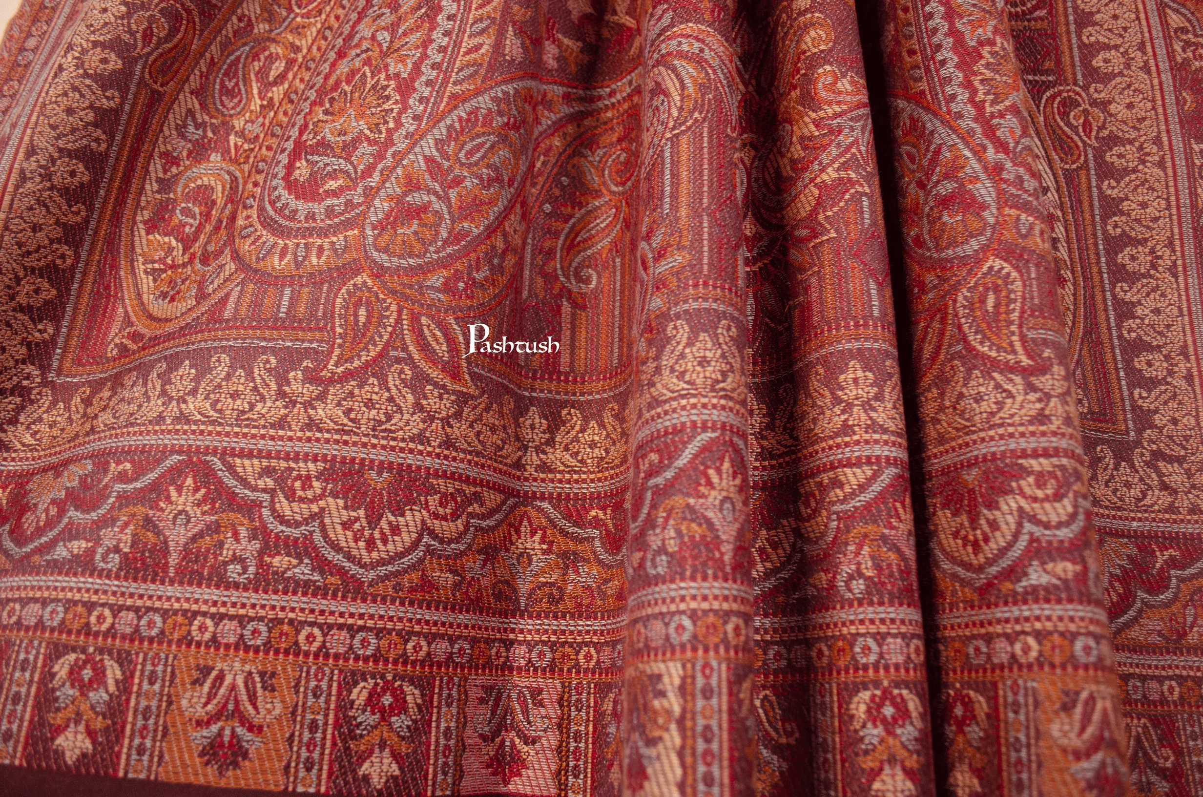 Pashtush Womens Faux Pashmina Shawl, Ethnic Weave Design, Brown - Image 4