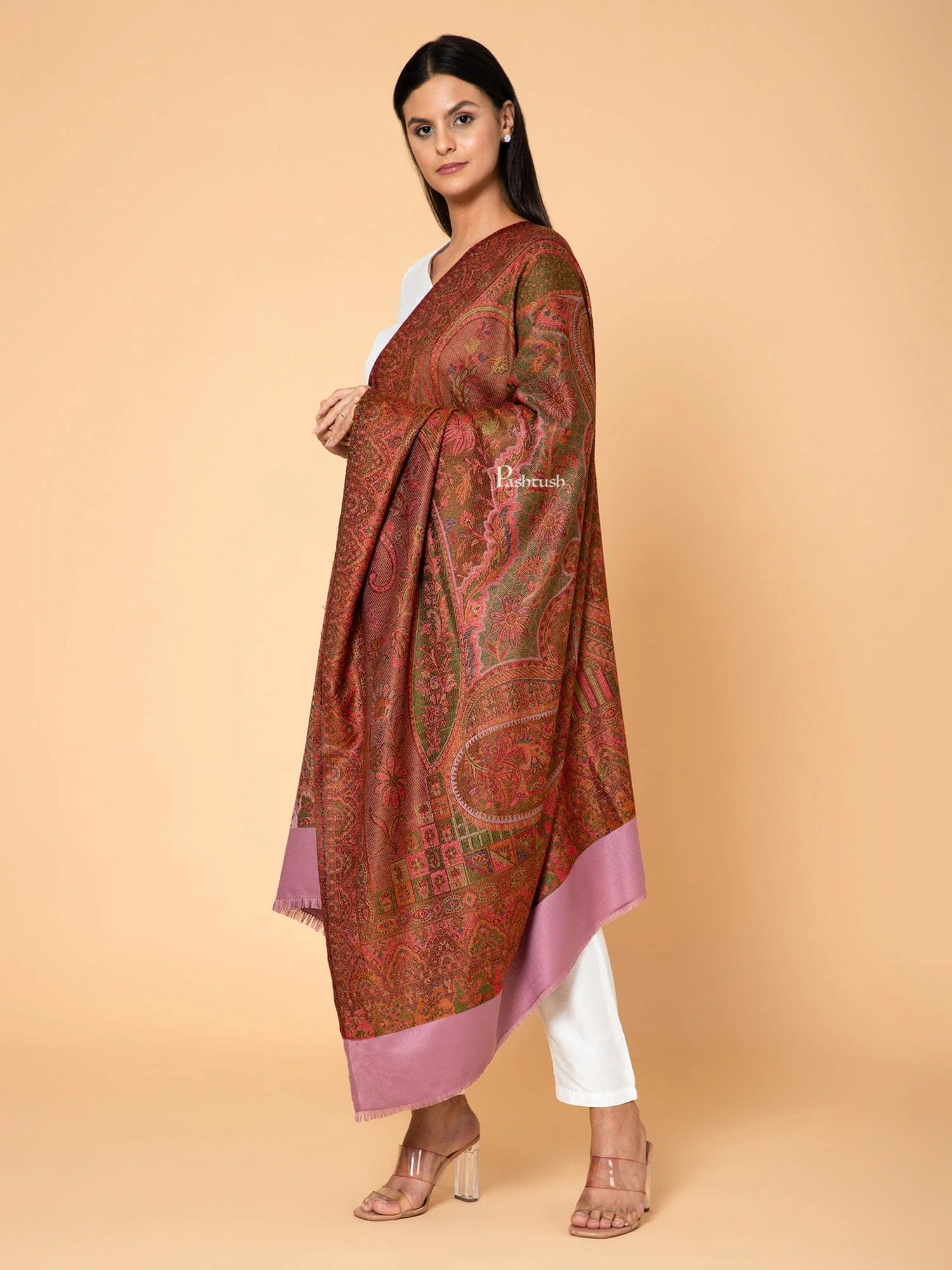 Pashtush Womens Faux Pashmina Shawl, Ethnic Weave Design, Peel Lilac - Image 3