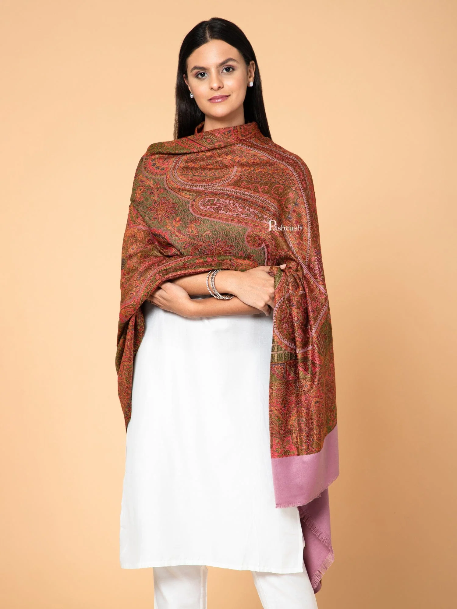 Pashtush Womens Faux Pashmina Shawl, Ethnic Weave Design, Peel Lilac - Image 5
