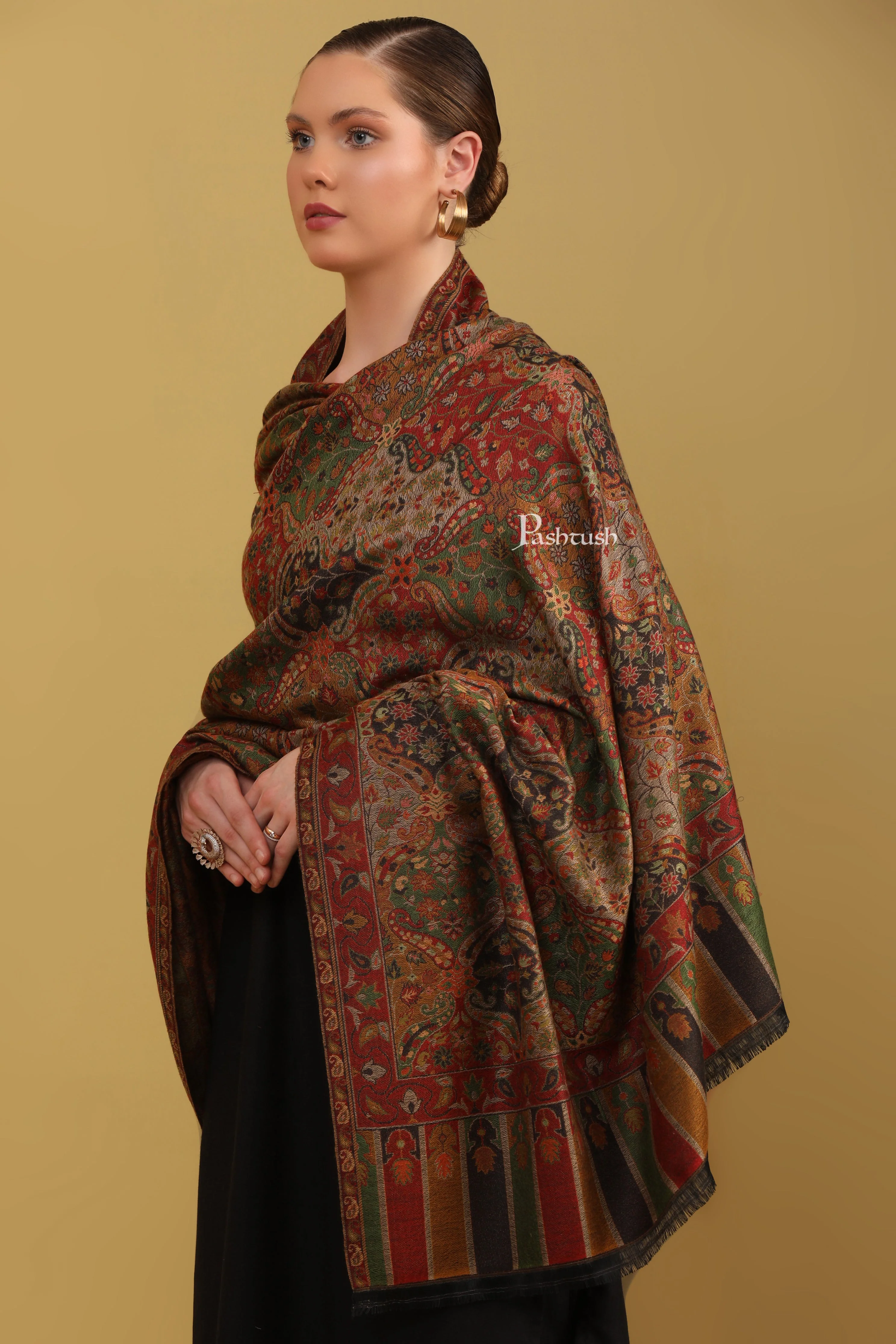 Pashtush Womens Faux Pashmina Stole, Ethnic Weave, Multicolour - Image 4