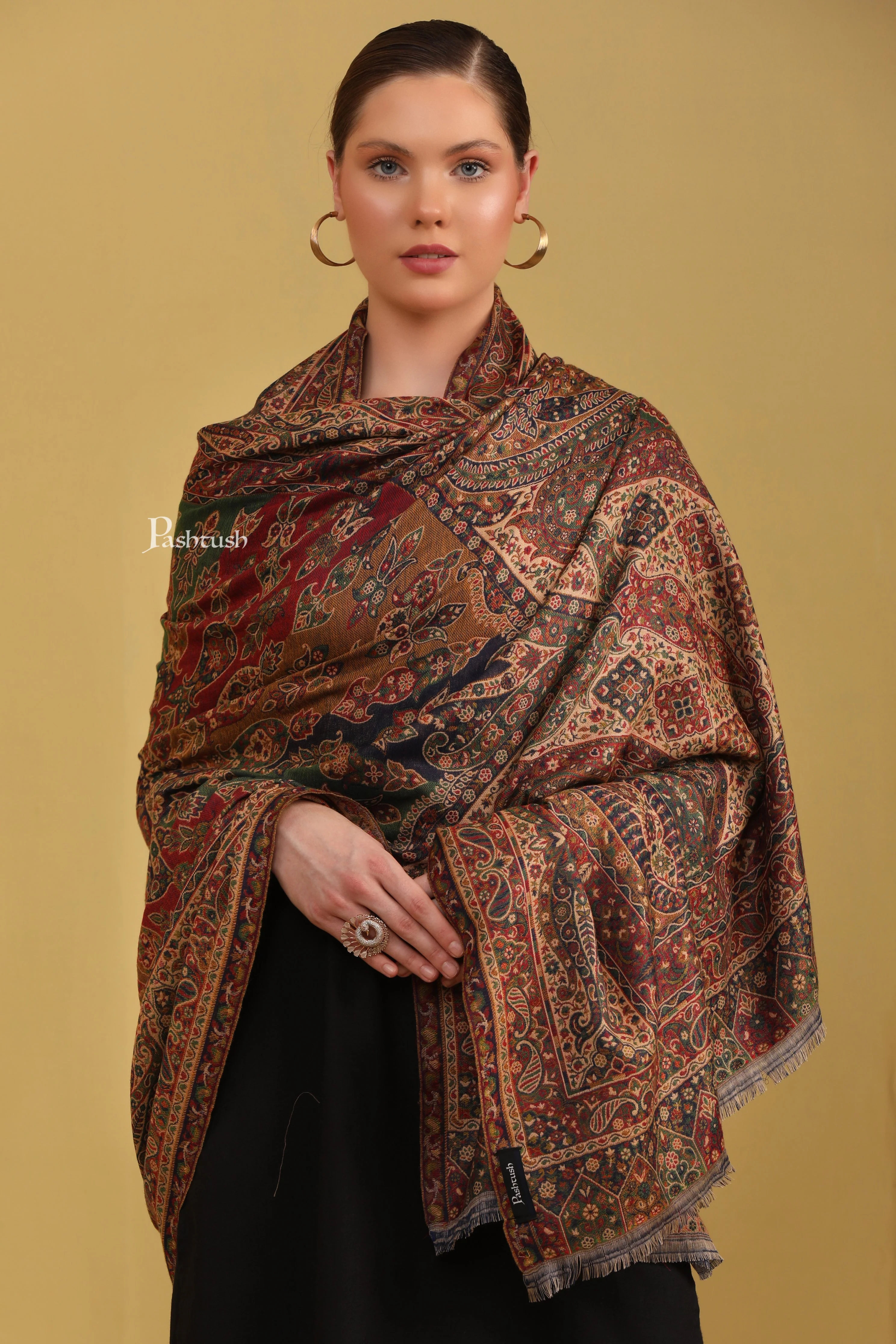Pashtush Womens Faux Pashmina Shawl, Ethnic Weave Pasiley Design, Multicolour - Image 4