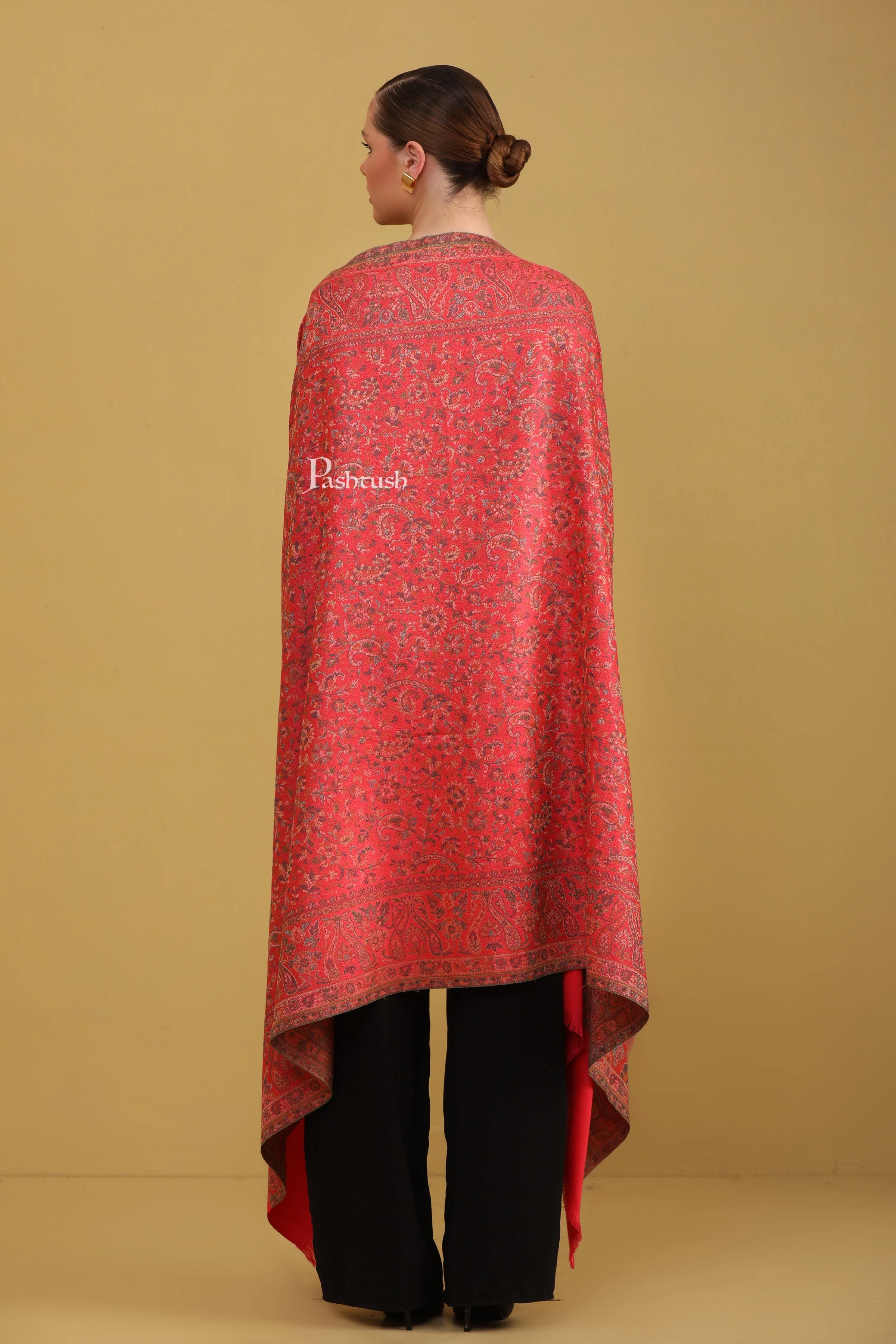 Pashtush Womens Faux Pashmina Shawl, Jamawar Design, Dark Pink - Image 4
