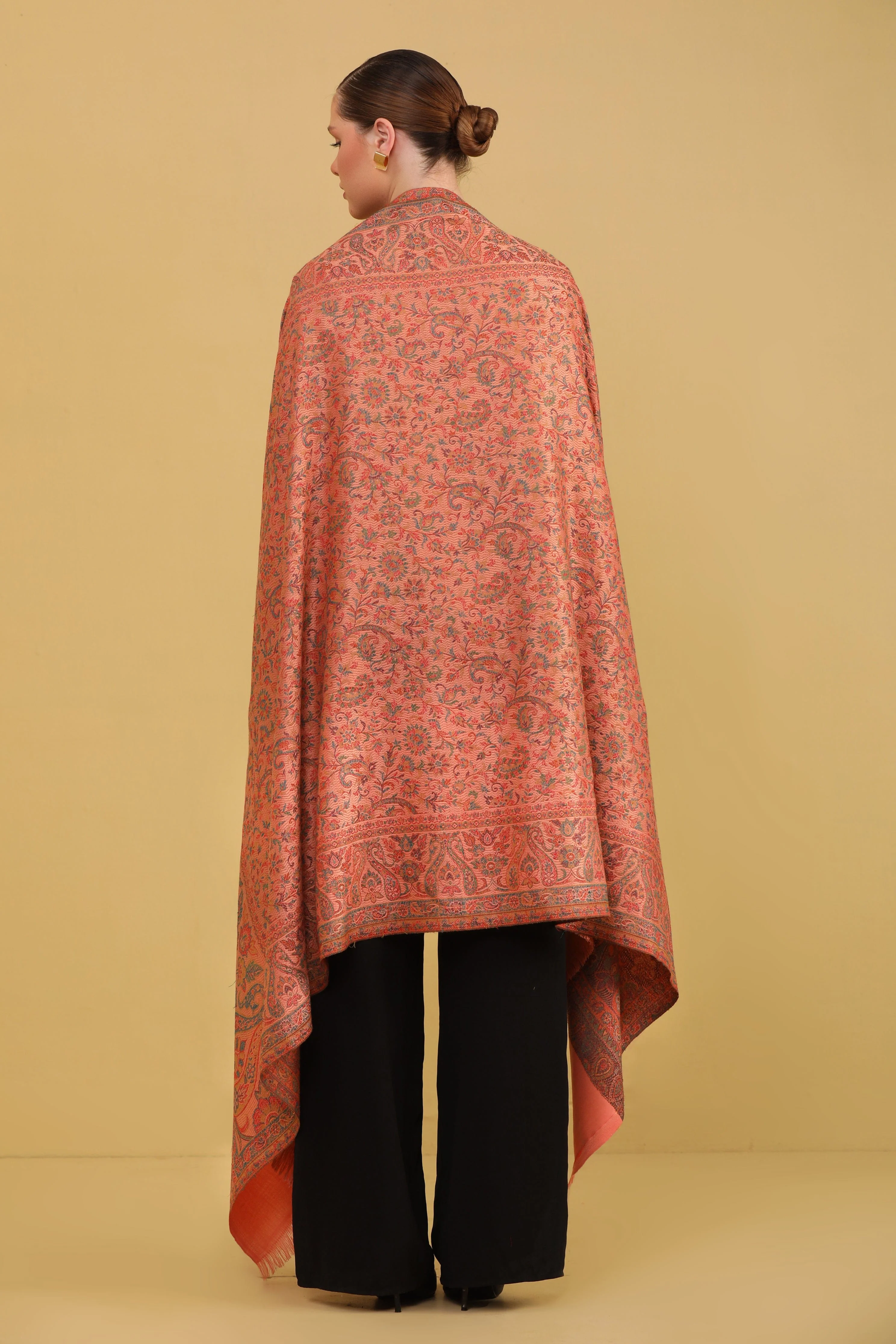 Pashtush Womens Faux Pashmina Shawl, Jamawar Design, Peach - Image 4