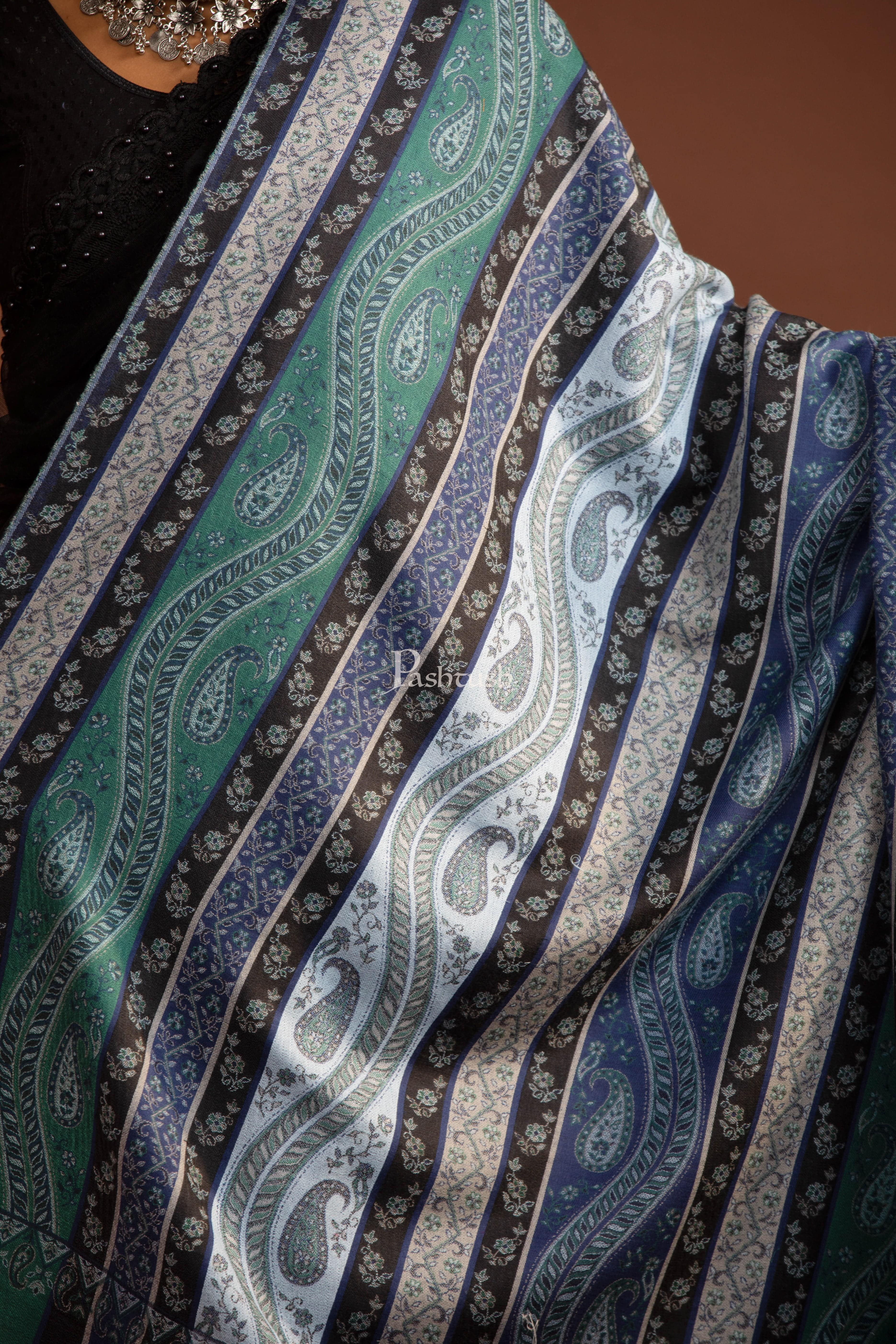 Pashtush Womens Faux Pashmina Shawl, Multi Stripe Design, Multicolour - Image 3