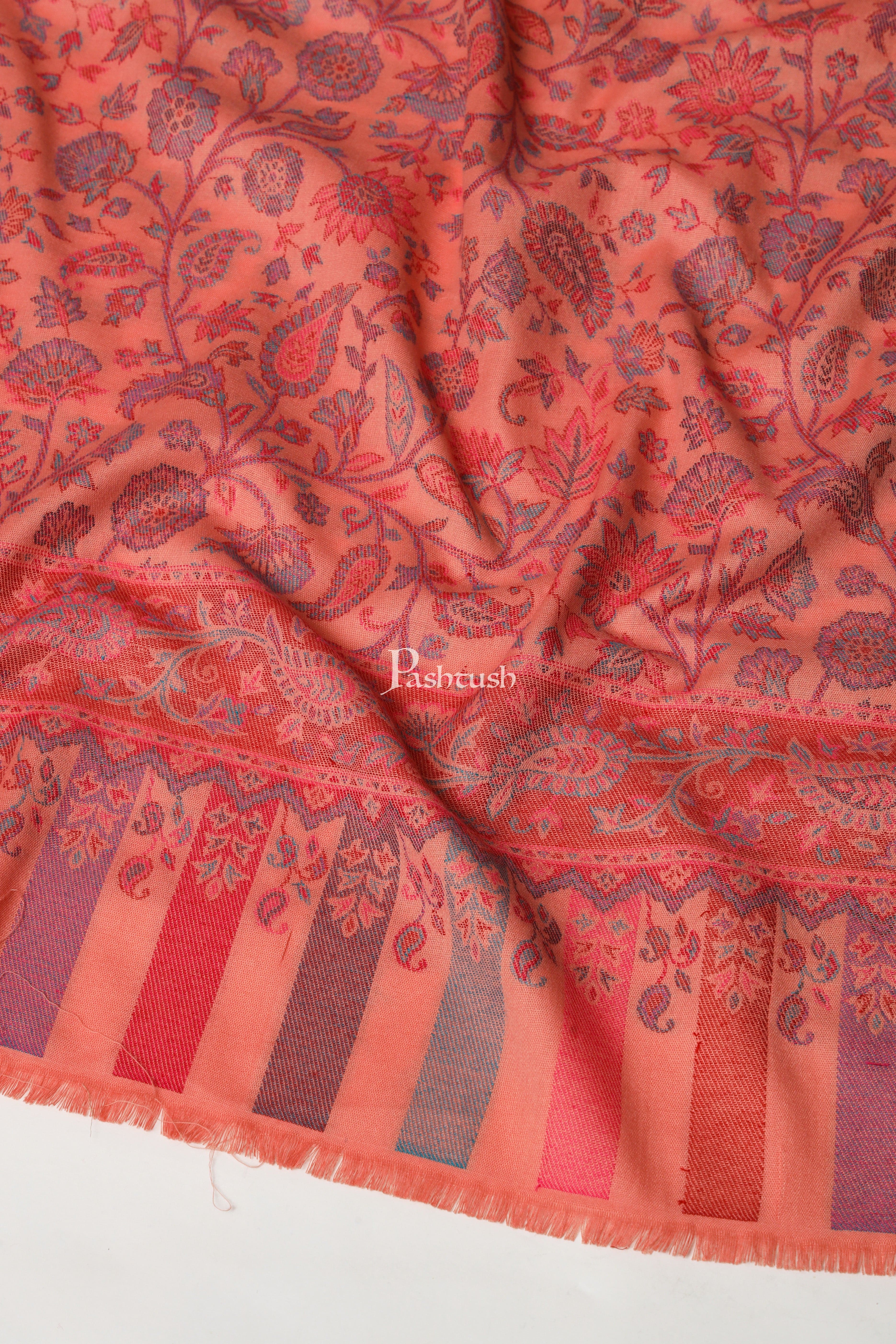 Pashtush Womens Faux Pashmina Shawl, Paisley Ethnic Woven Design, Peach - Image 2
