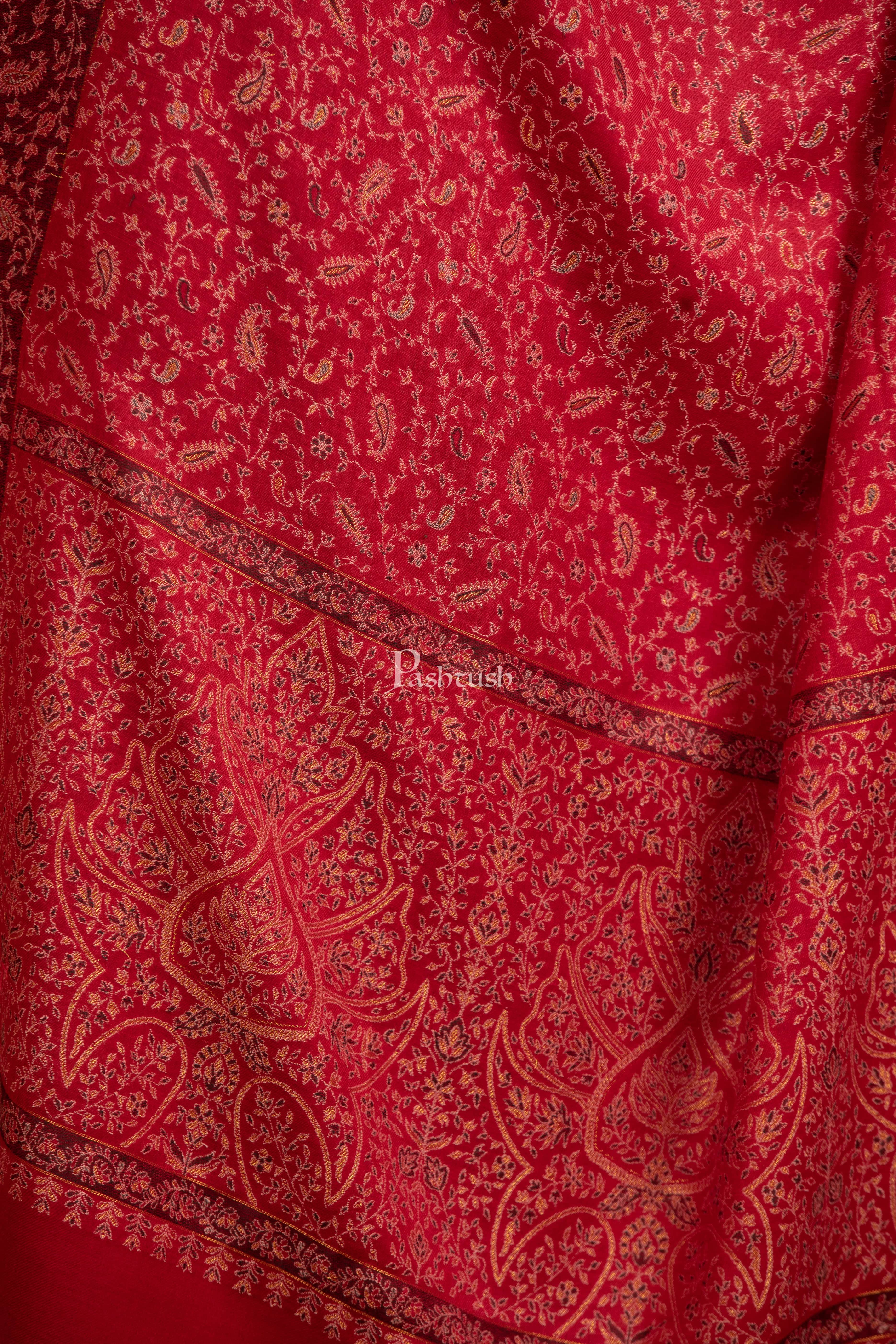 Pashtush Womens Faux Pashmina Shawl, With Zari Design, Maroon - Image 2
