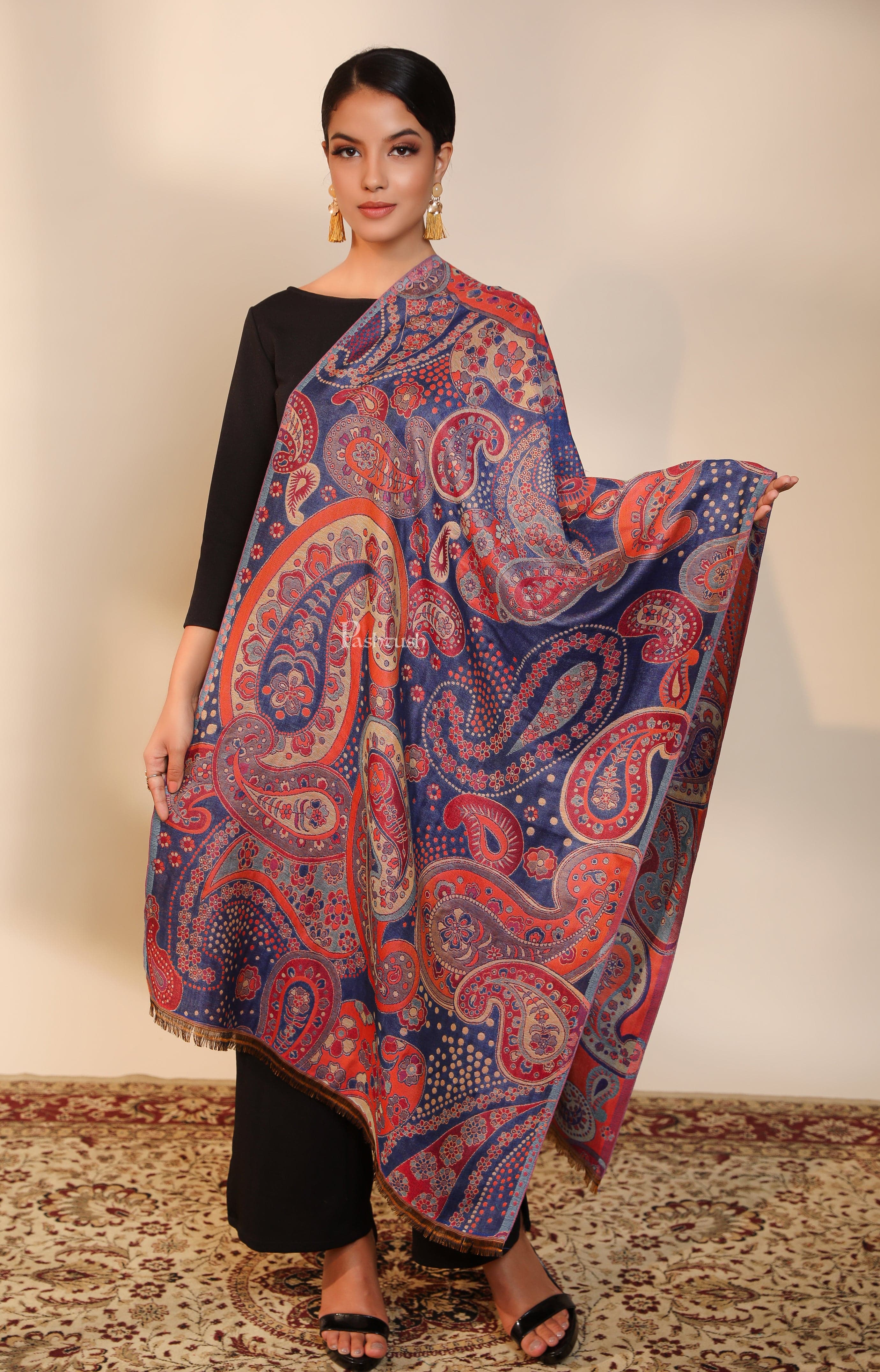 Pashtush womens Faux Pashmina stole, paisley weave design, Multicolour - Image 2