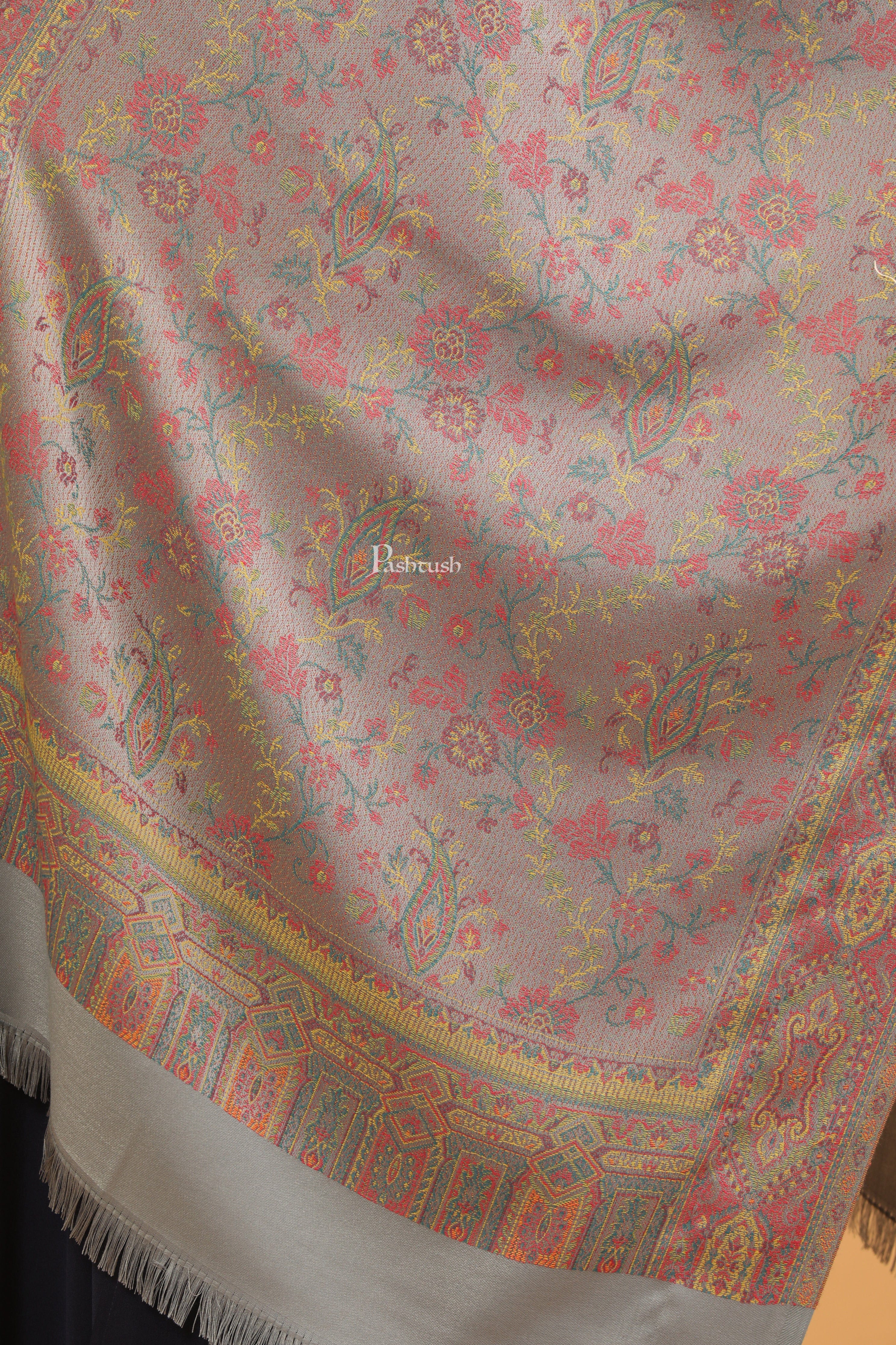 Pashtush Womens Faux Pashmina Stole, Pasiley Design, Dark Grey - Image 2