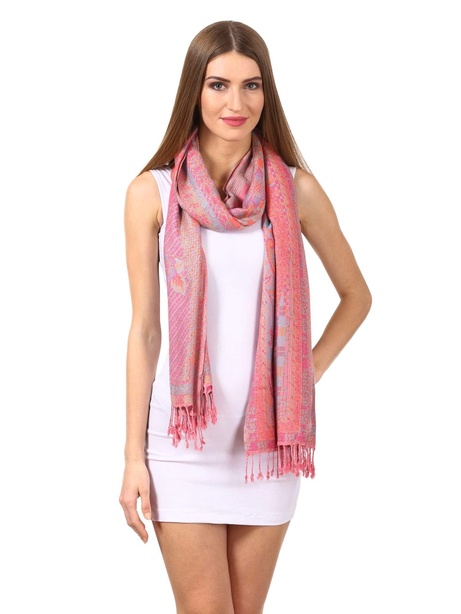 Pashtush Womens Fine Bamboo Jacquard Scarf, Reversible, Multicoloured - Baby Pink - Image 4