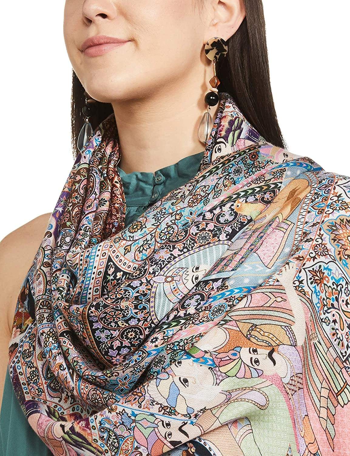 Pashtush Womens Fine Soft Bamboo Stole, Darbaar Print Design - Image 3
